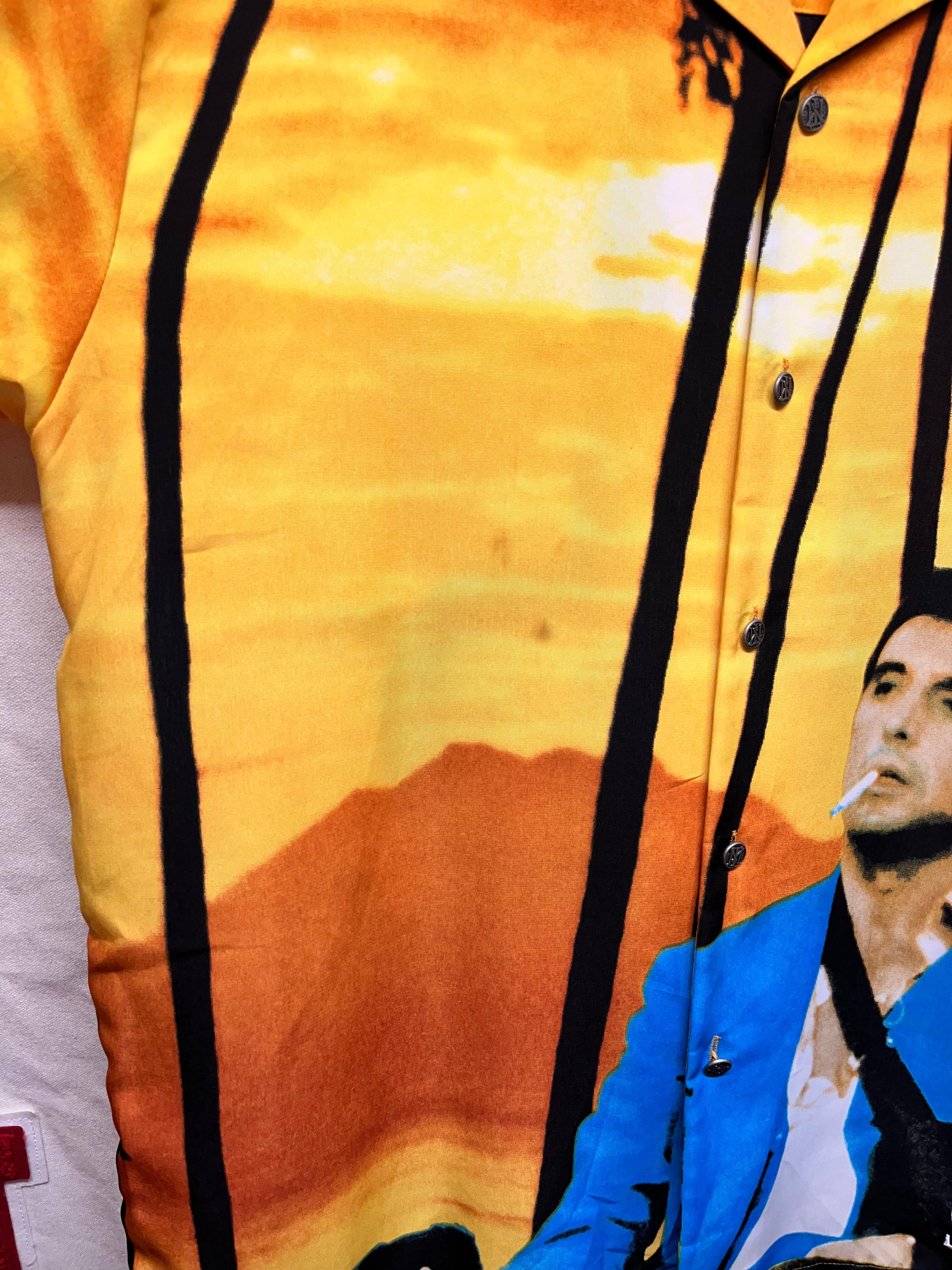 Vintage Scarface Movie Tony Montana Dragonfly Button Up Hawaiian Shirt: Large