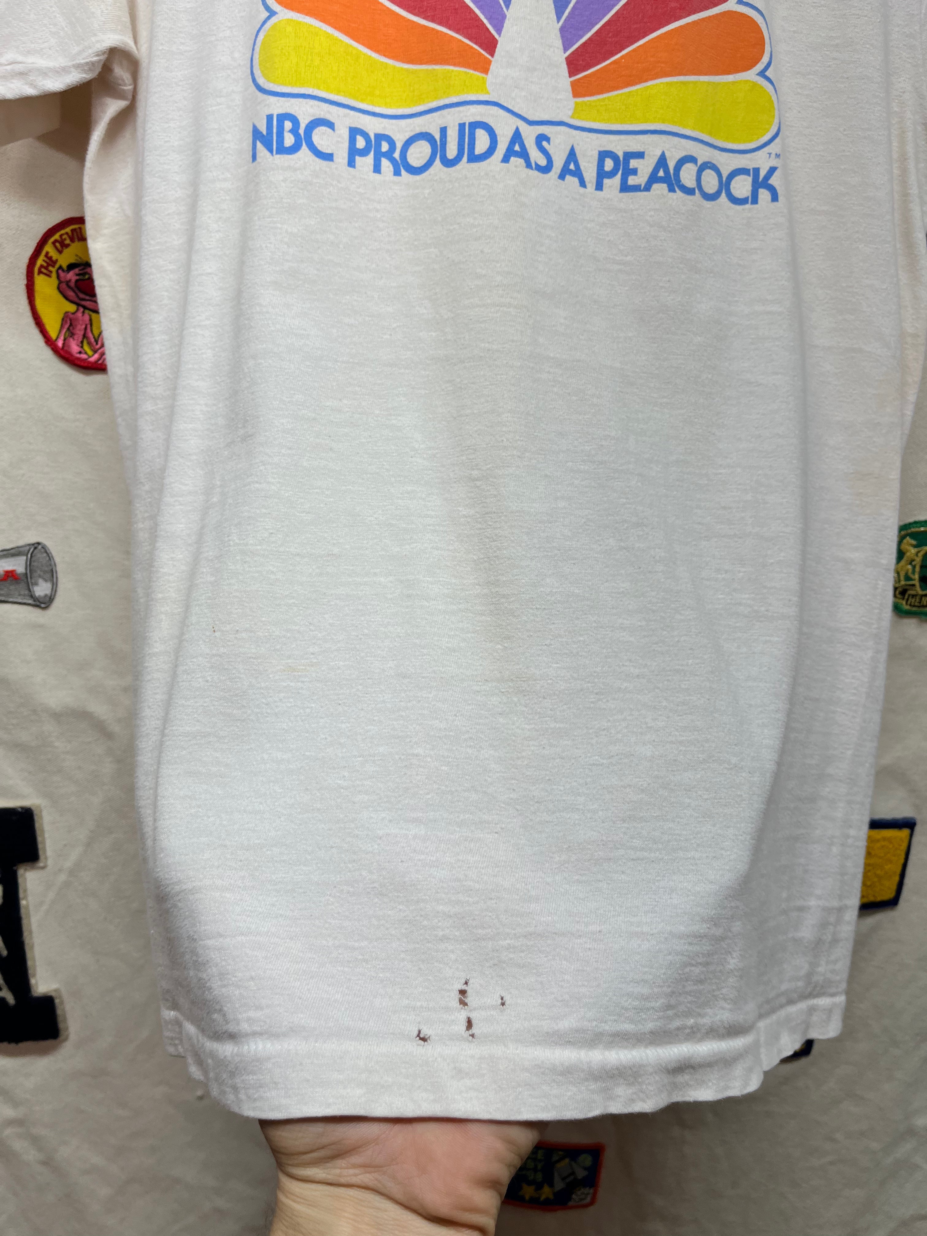 Vintage 1980's NBC Proud as a Peacock Television TV Hanes Beefy White T-Shirt: Medium