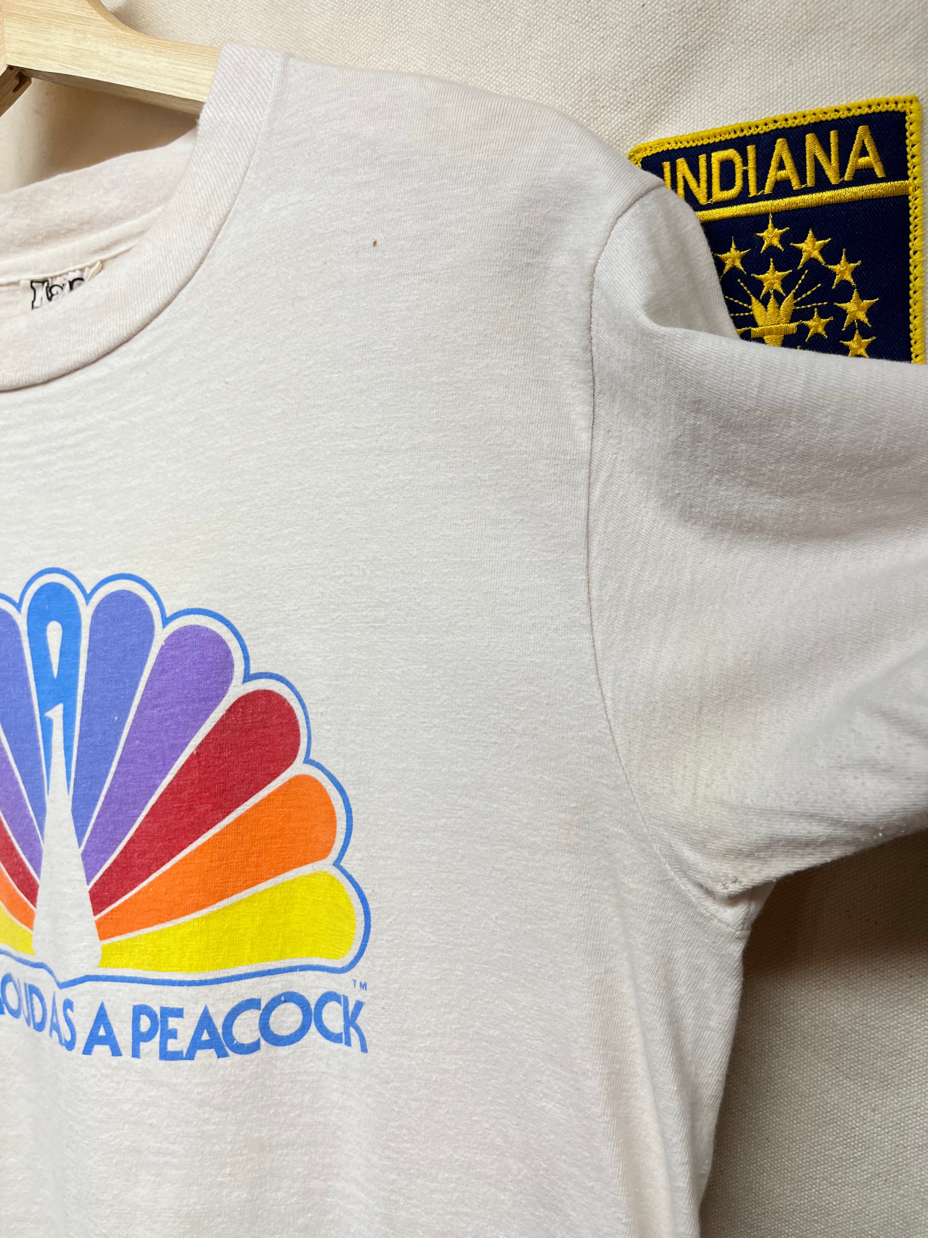 Vintage 1980's NBC Proud as a Peacock Television TV Hanes Beefy White T-Shirt: Medium