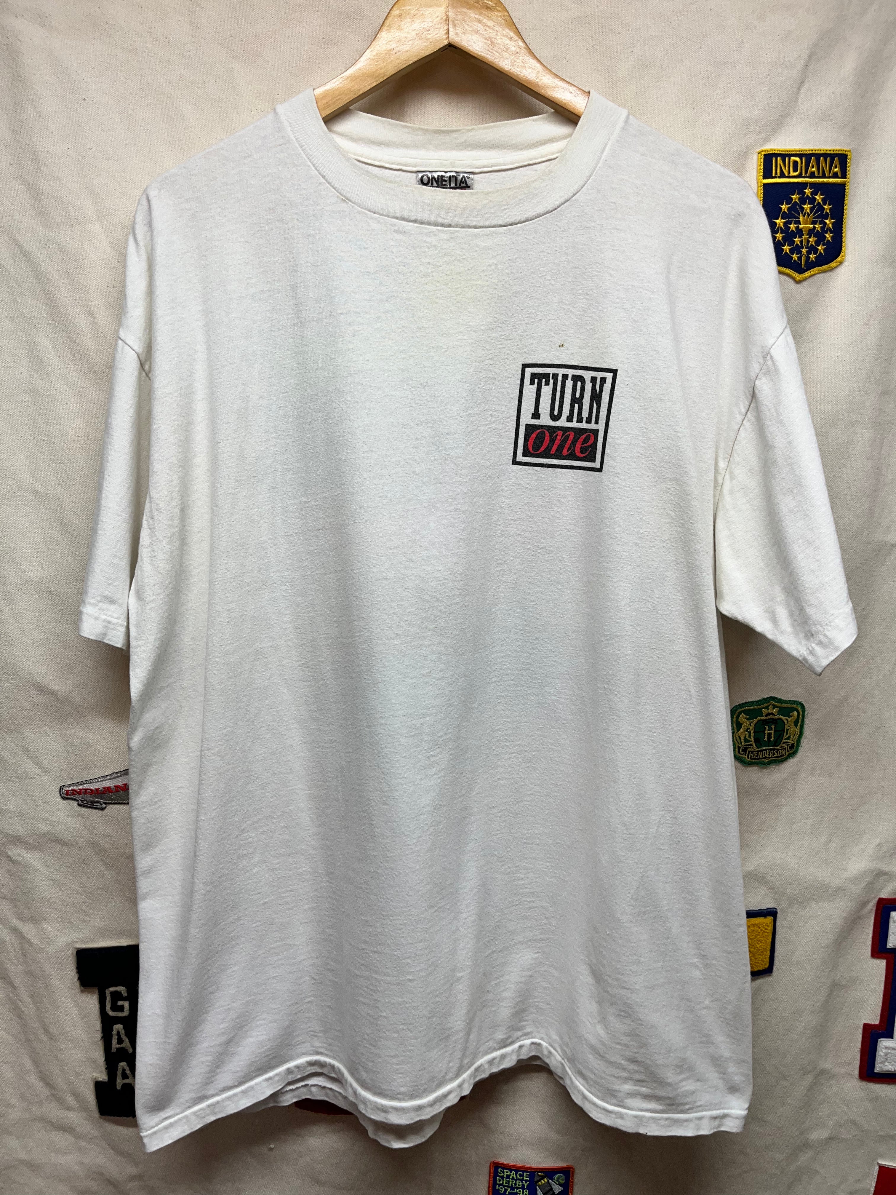 Vintage Ducati Motorcycle Bike Racing Turn One 90's Oneita White T-Shirt: XL