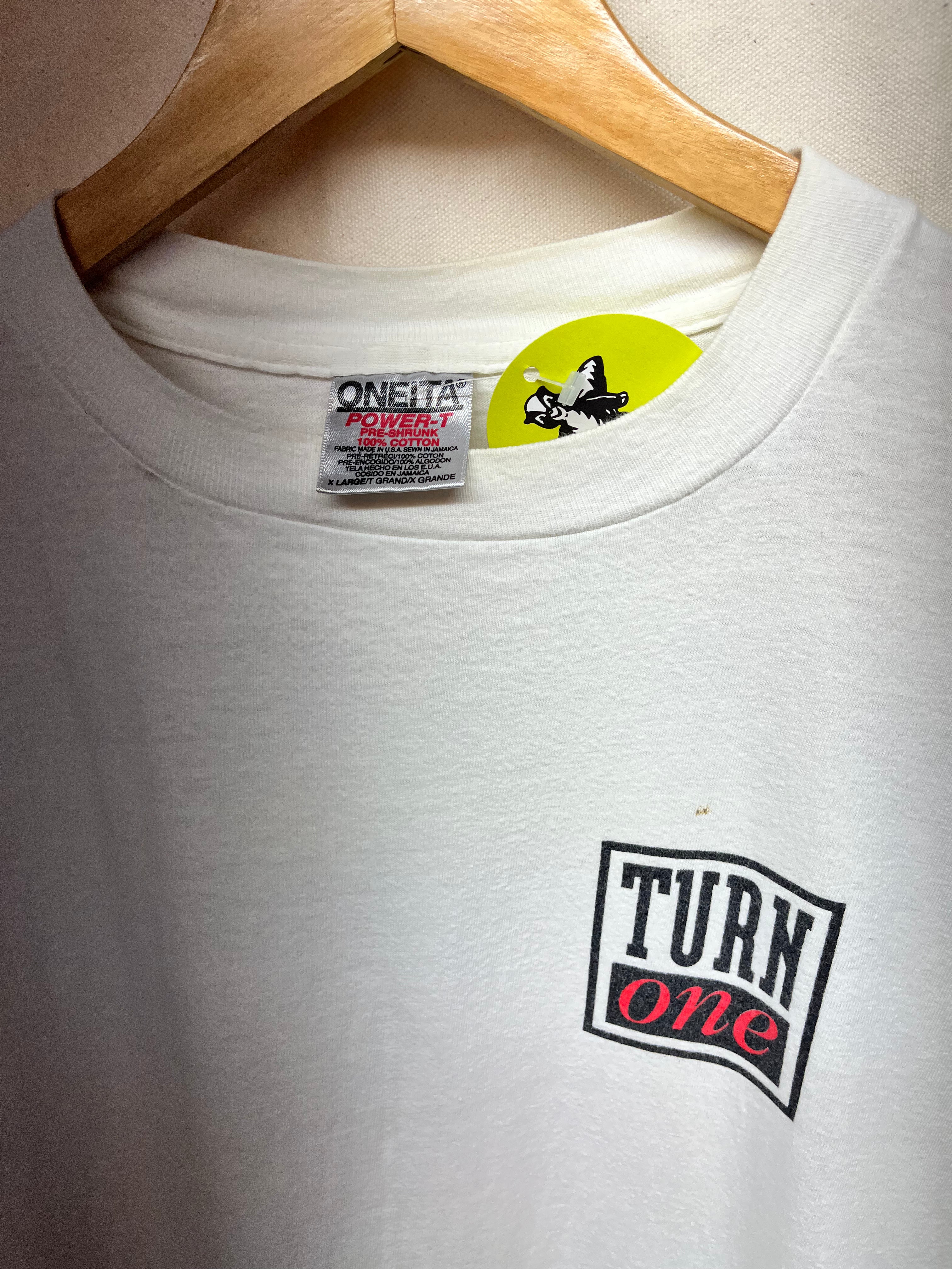 Vintage Ducati Motorcycle Bike Racing Turn One 90's Oneita White T-Shirt: XL