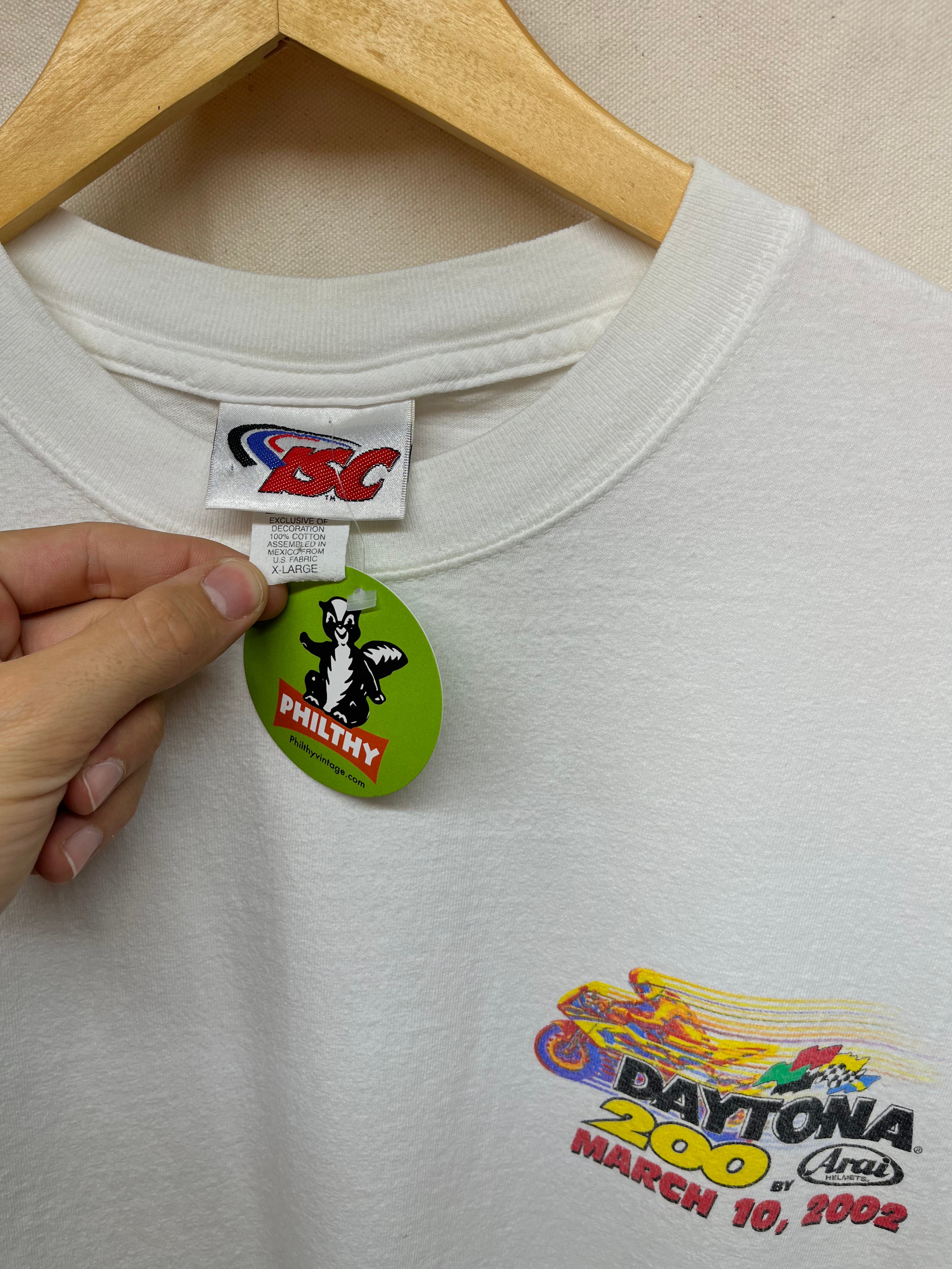 Vintage Daytona 200 Motorcycle Bike Extreme Racing 2002 Aria Helmets ISC White T-Shirt: XL