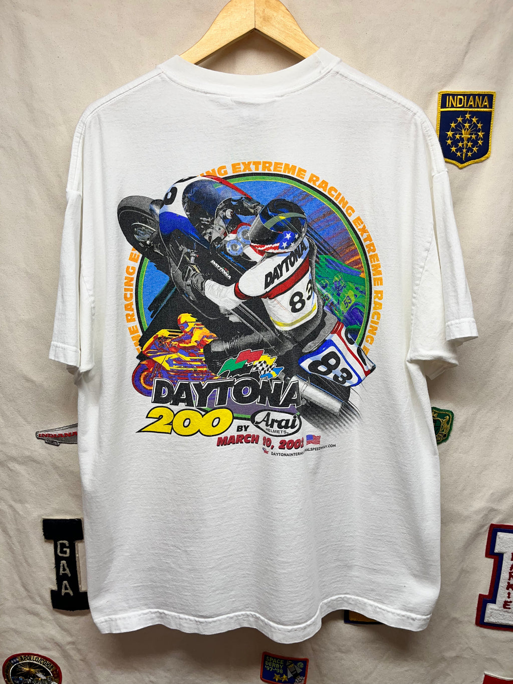 Vintage Daytona 200 Motorcycle Bike Extreme Racing 2002 Aria Helmets ISC White T-Shirt: XL