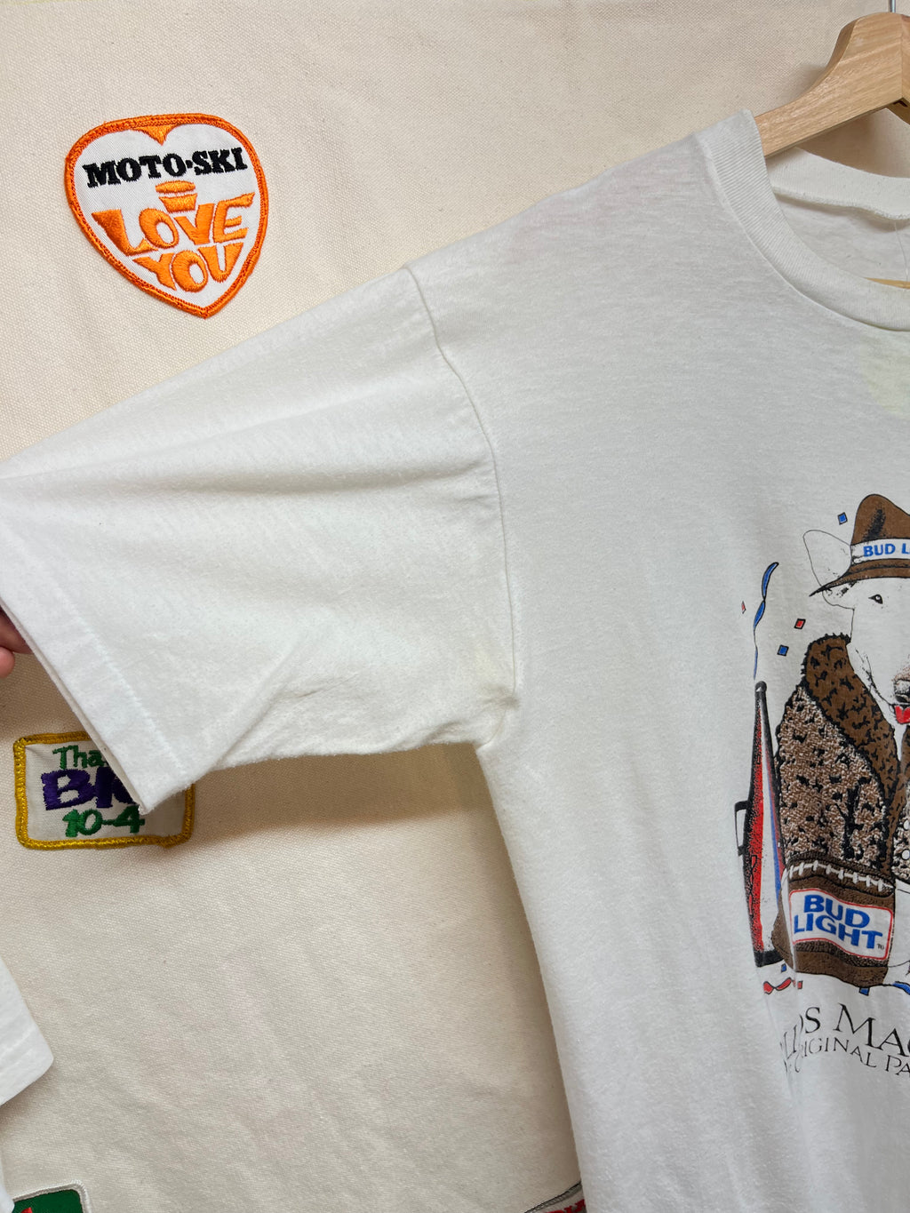 Vintage Spuds Mackenzie Bud Light Beer 1987 Football Promo White T-Shirt: Large