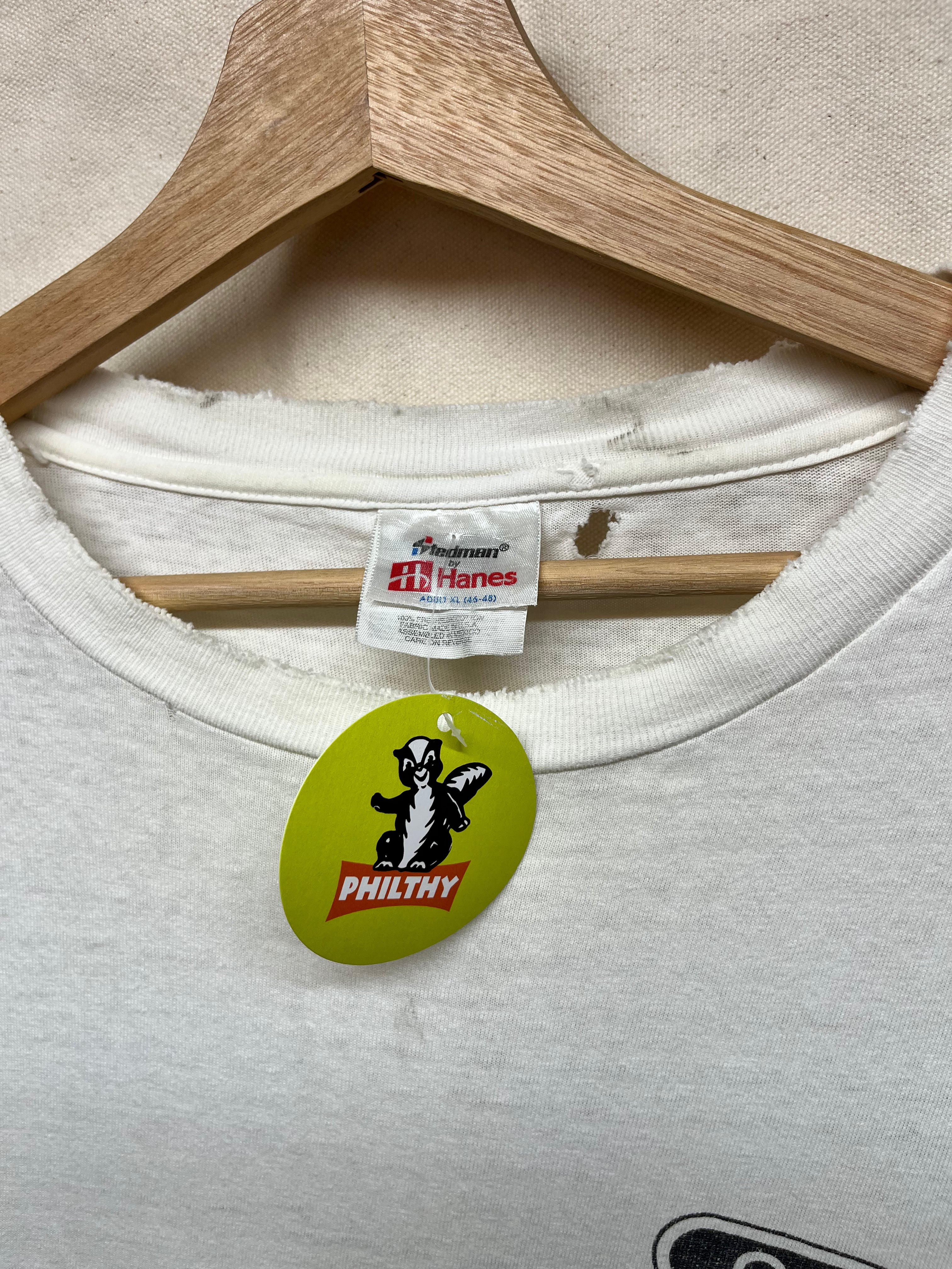 Vintage Qualcomm 90's Tech Cell Phone Cellular Distressed T-Shirt: XL