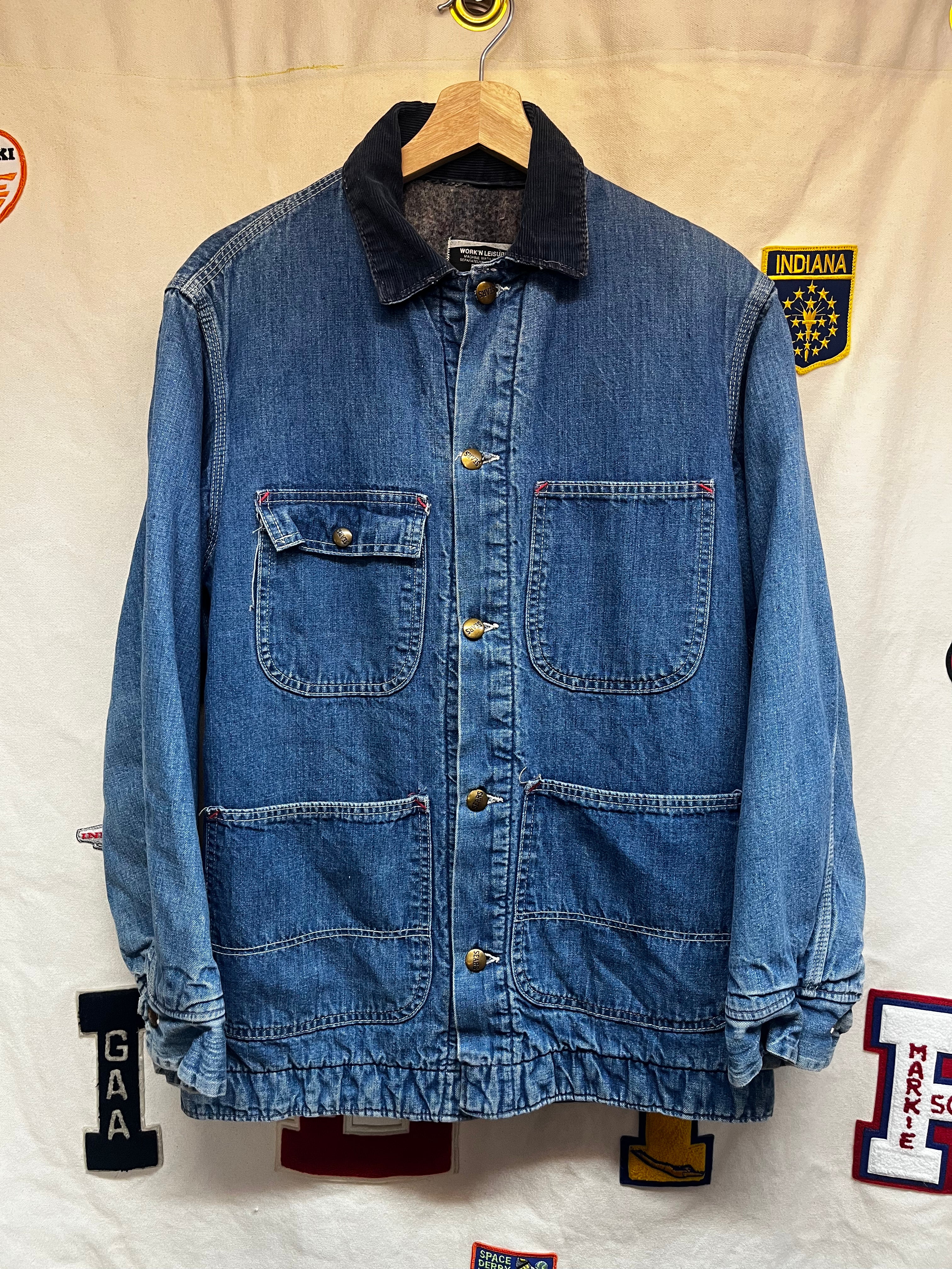 Vintage 70's Sears Blanket Lined Denim Barn Chore Coat: Small