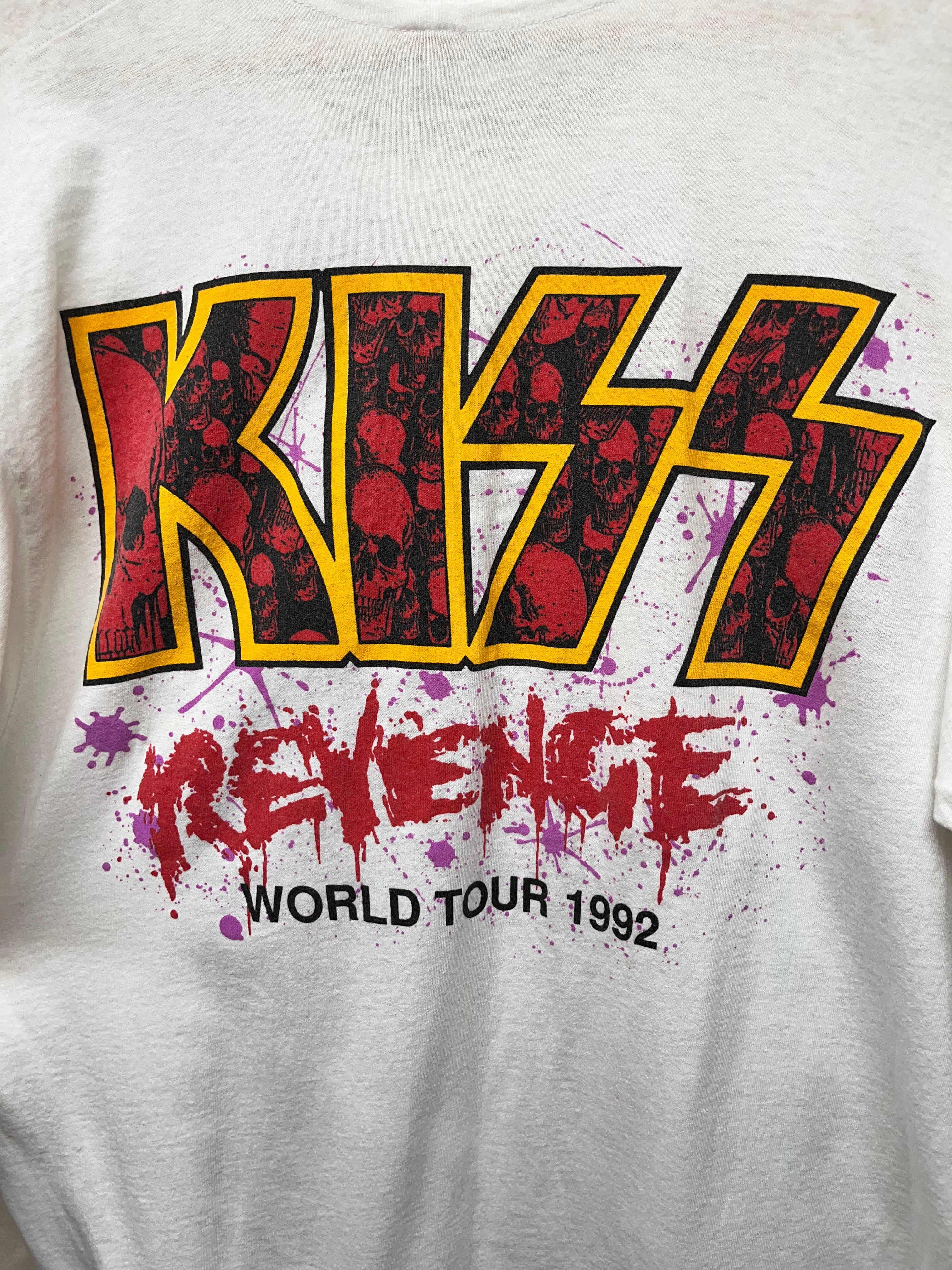 Vintage Kiss 1992 Revenge Band Concert World Tour Hanes White T-Shirt: XL