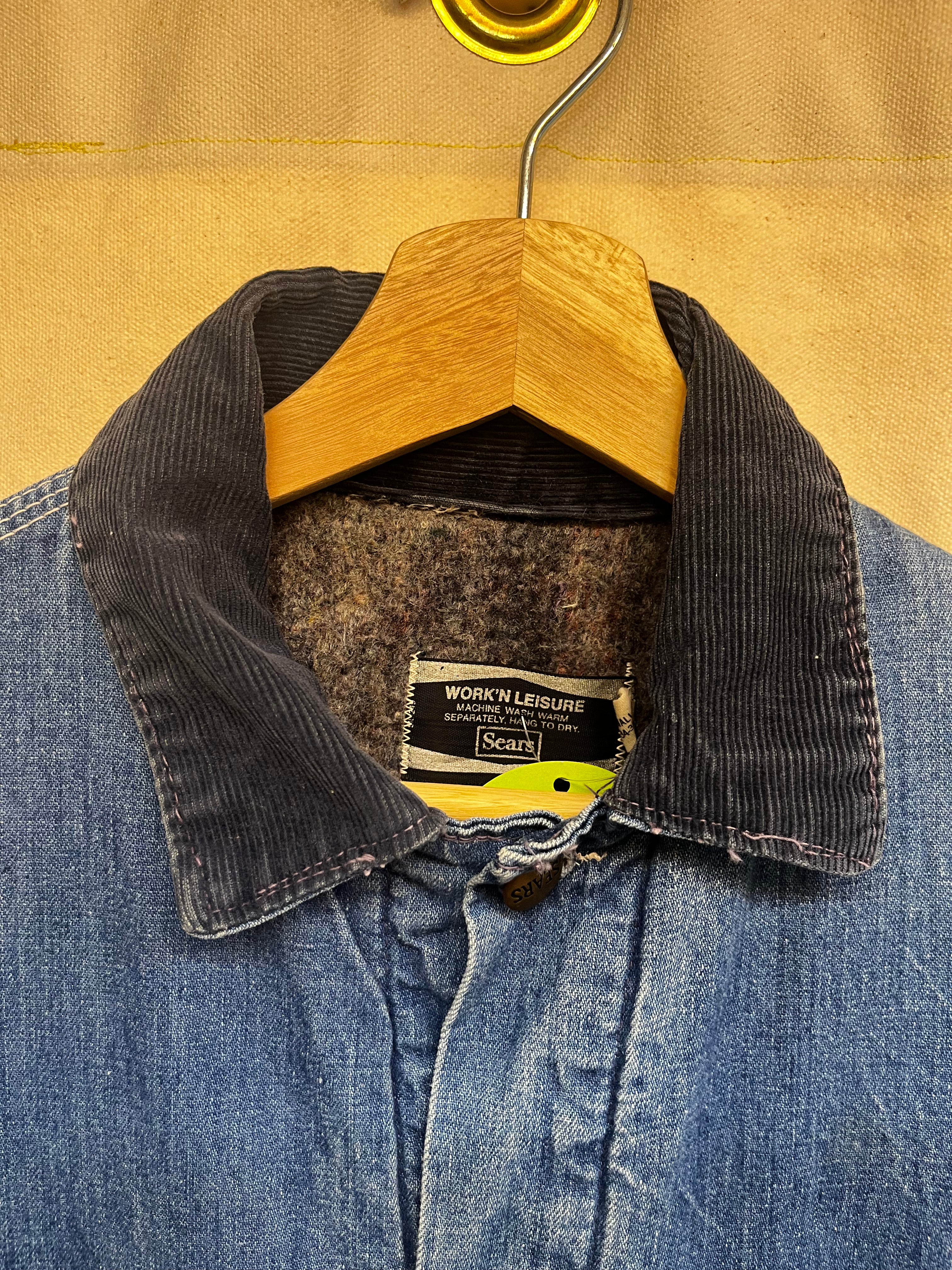 Vintage 70's Sears Blanket Lined Denim Barn Chore Coat: Small