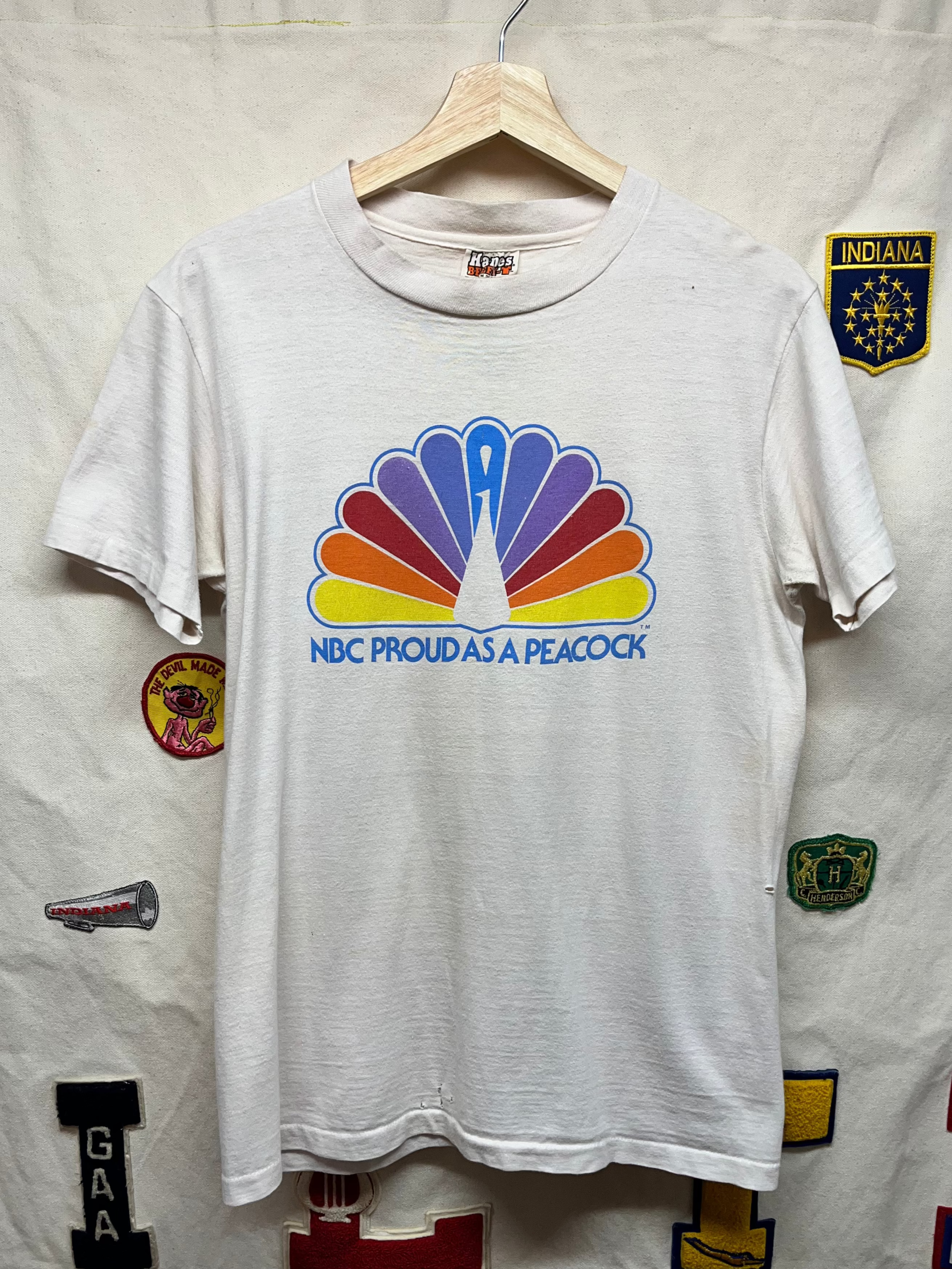 Vintage 1980's NBC Proud as a Peacock Television TV Hanes Beefy White T-Shirt: Medium
