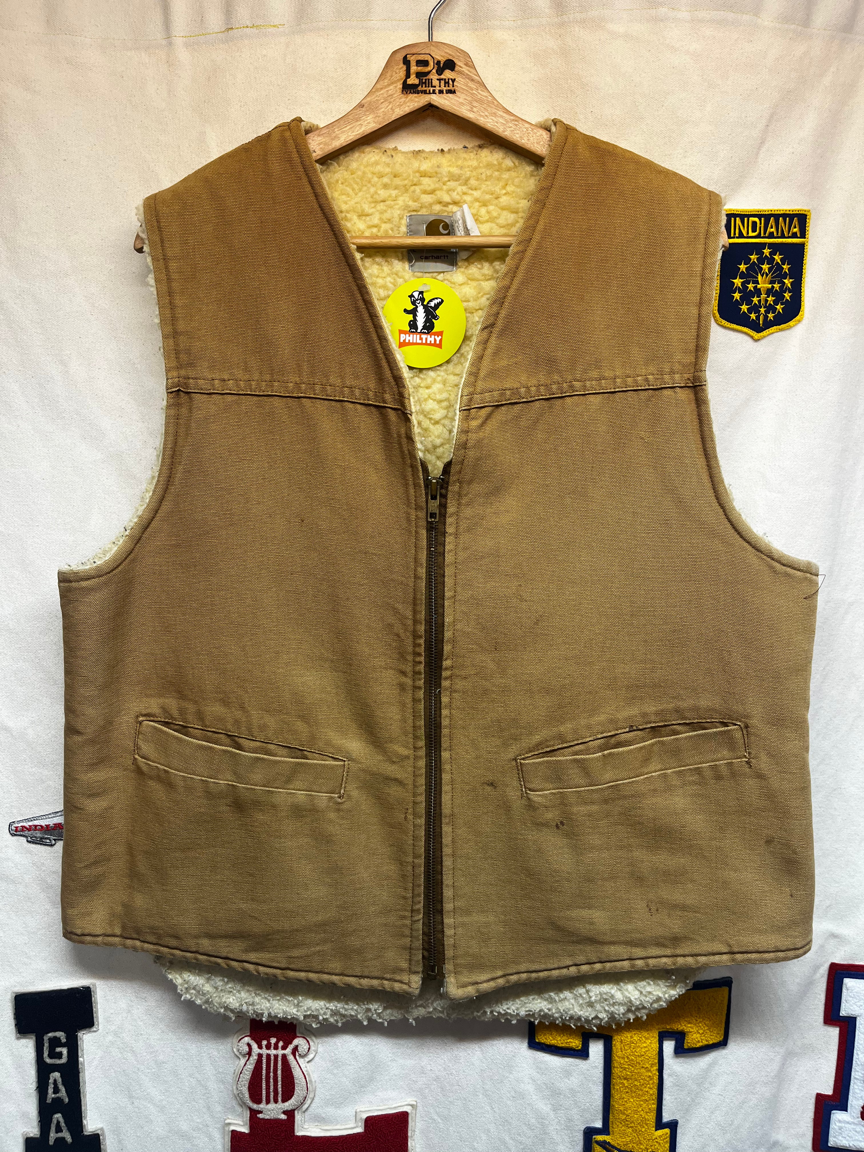 Vintage Carhartt Canvas Sherpa Lined Tan Hunting Vest 6SV: Large