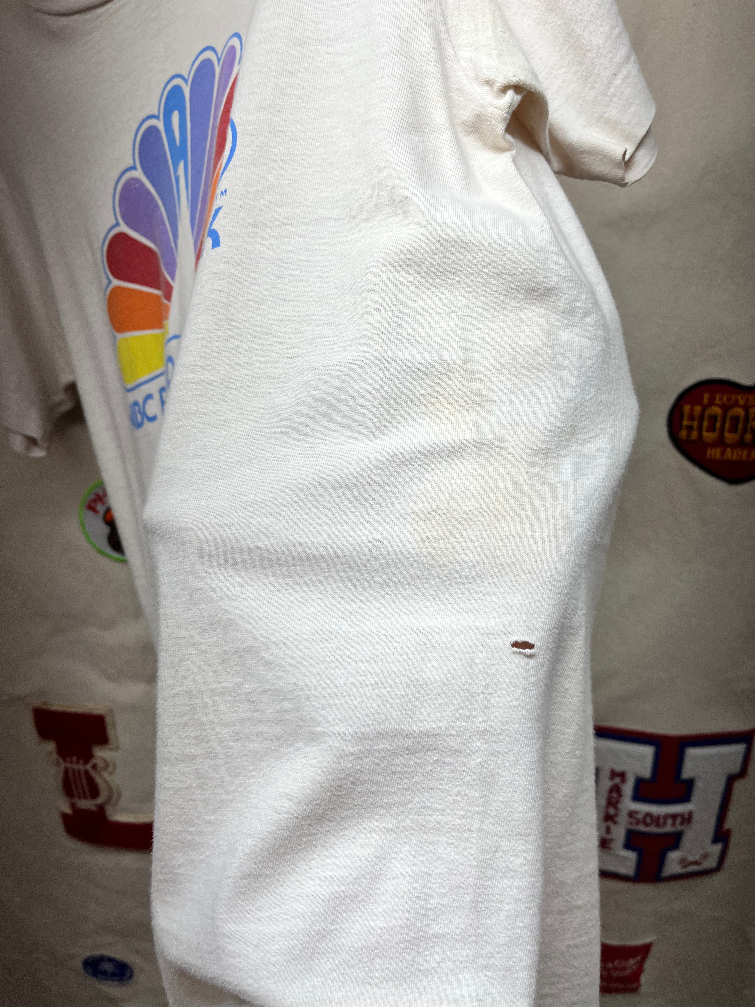 Vintage 1980's NBC Proud as a Peacock Television TV Hanes Beefy White T-Shirt: Medium