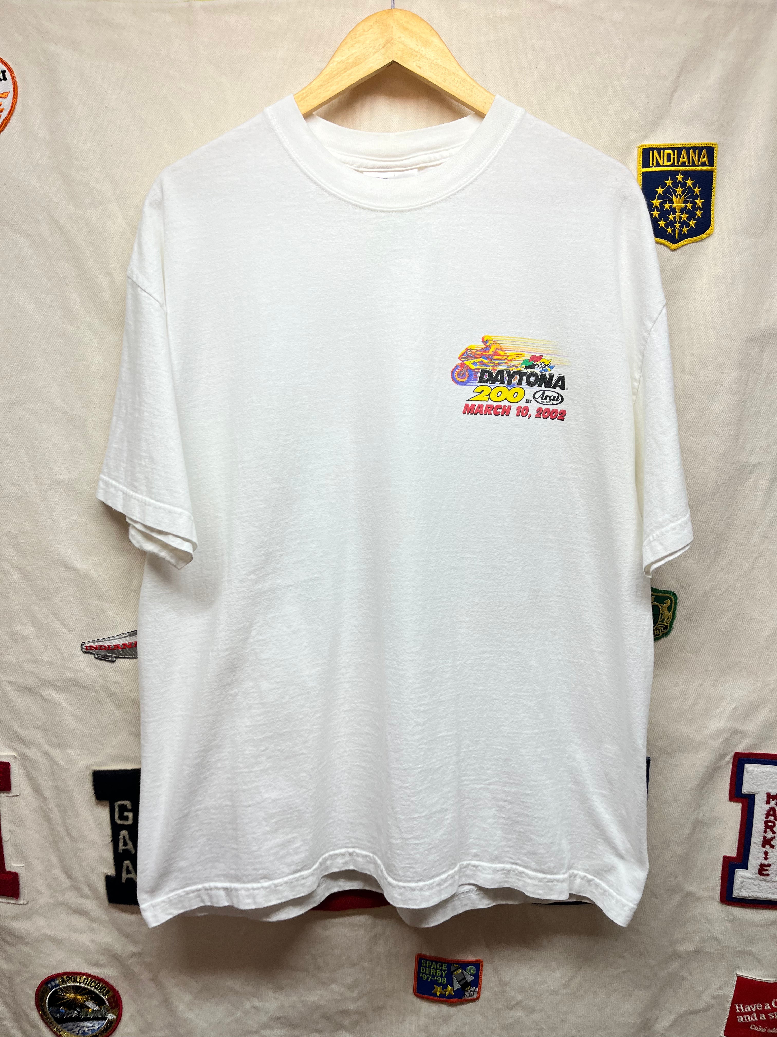 Vintage Daytona 200 Motorcycle Bike Extreme Racing 2002 Aria Helmets ISC White T-Shirt: XL