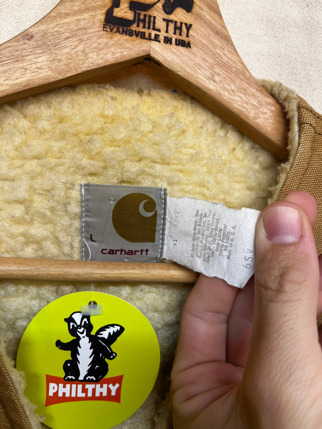 Vintage Carhartt Canvas Sherpa Lined Tan Hunting Vest 6SV: Large