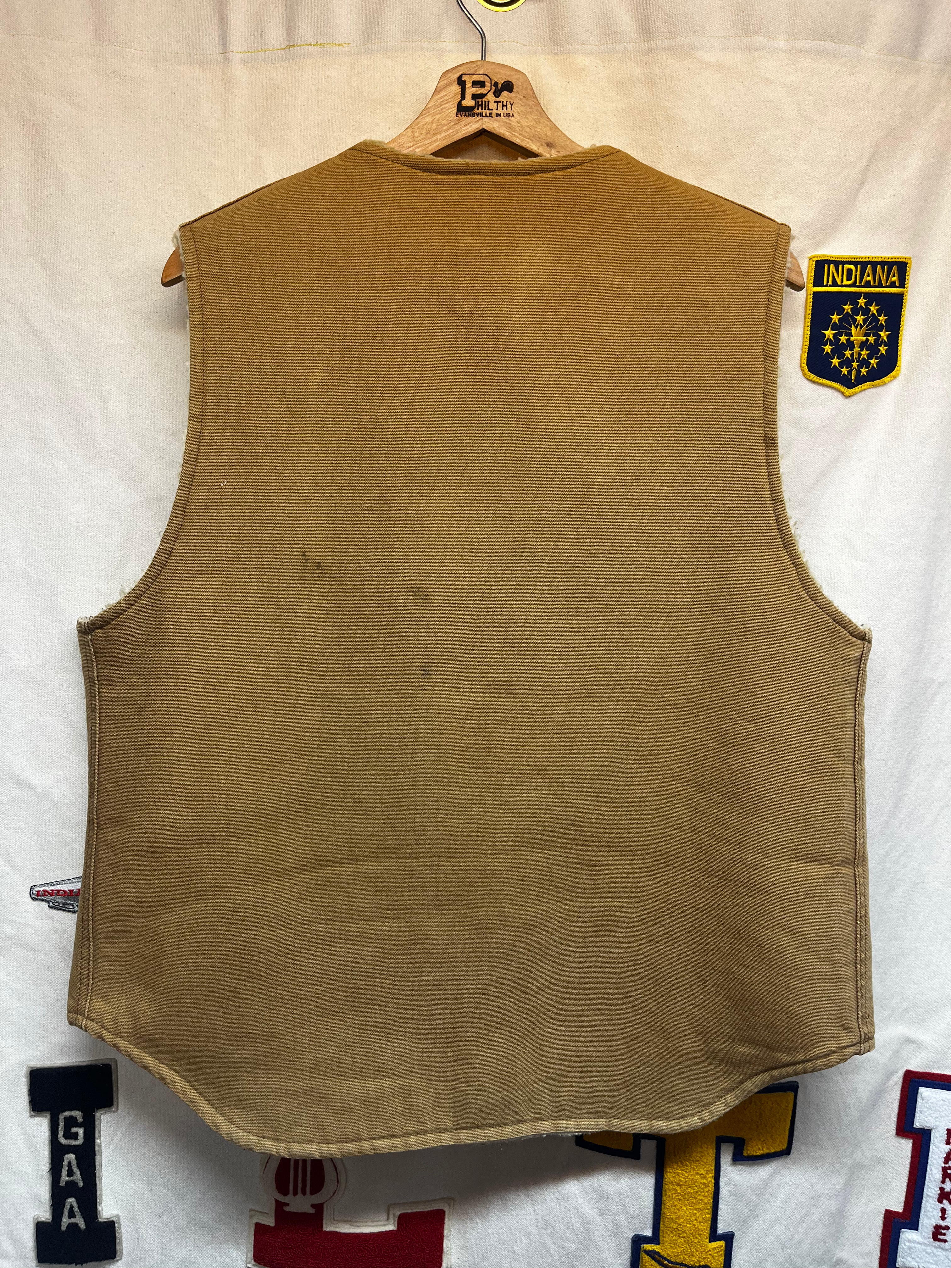 Vintage Carhartt Canvas Sherpa Lined Tan Hunting Vest 6SV: Large
