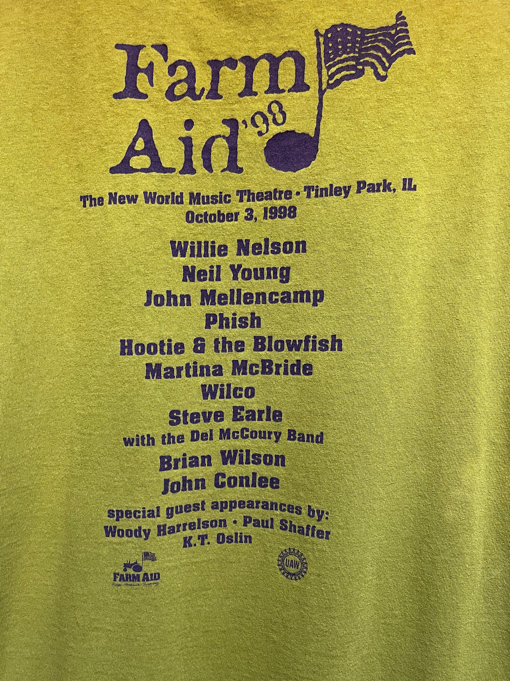 Vintage Farm Aid 1998 Phish Willie Nelson Green Concert Festival T-Shirt: XL