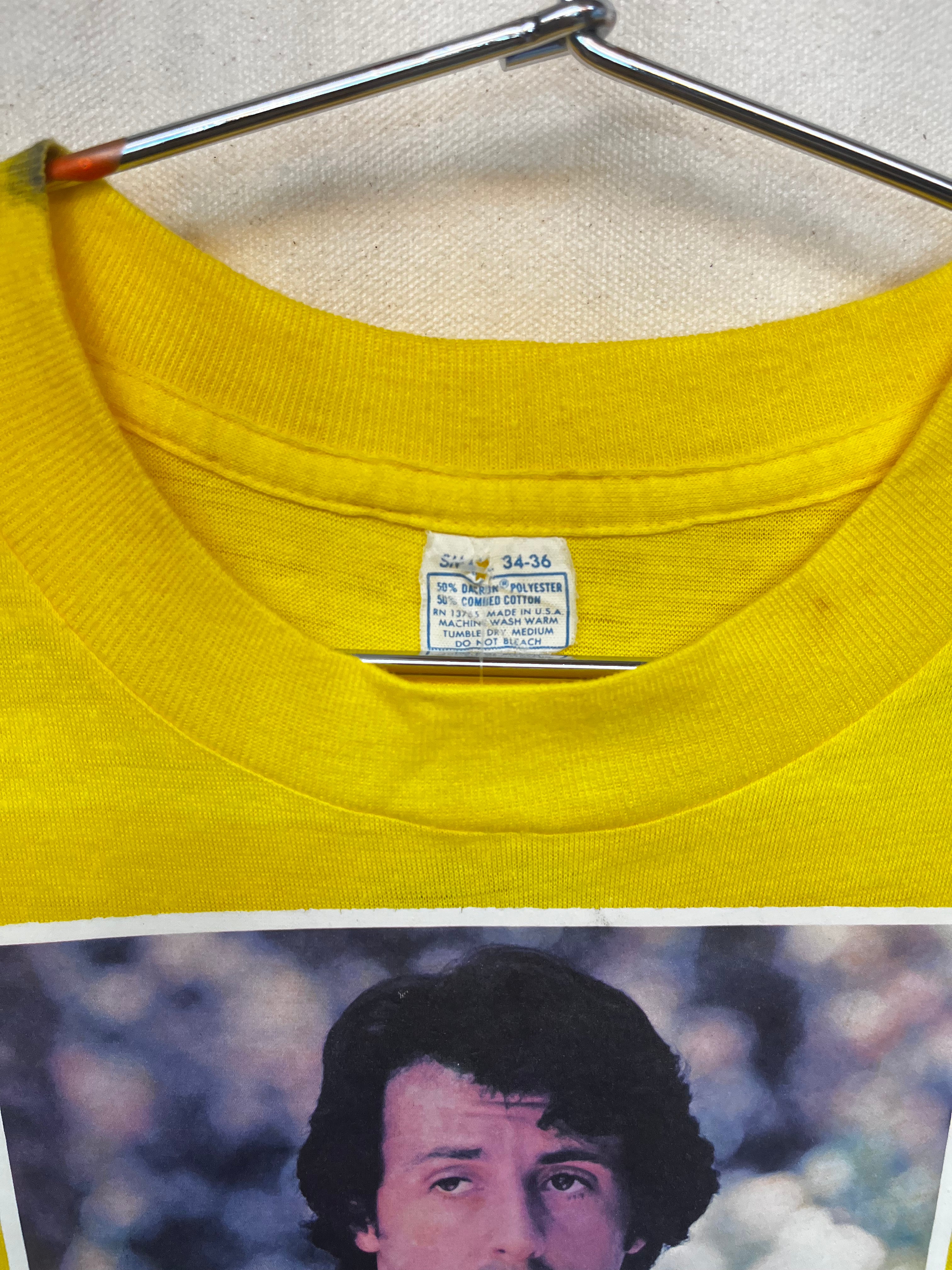 Vintage Sylvester Stallone 70's Heat Transfer Photo Yellow T-Shirt: Small