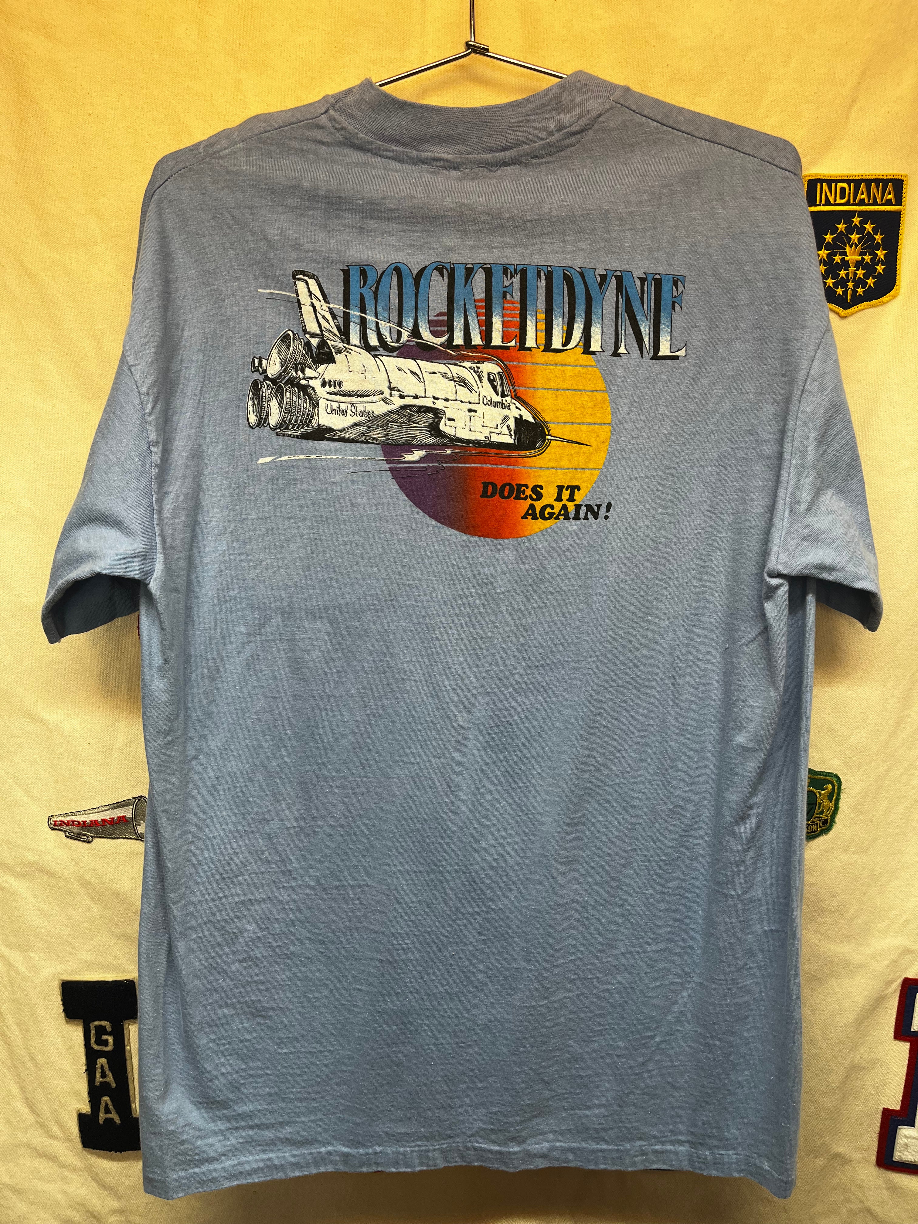 Vintage 80's Rocketdyne Does it Again Nasa Columbia Space Ship Pocket T-Shirt: XL