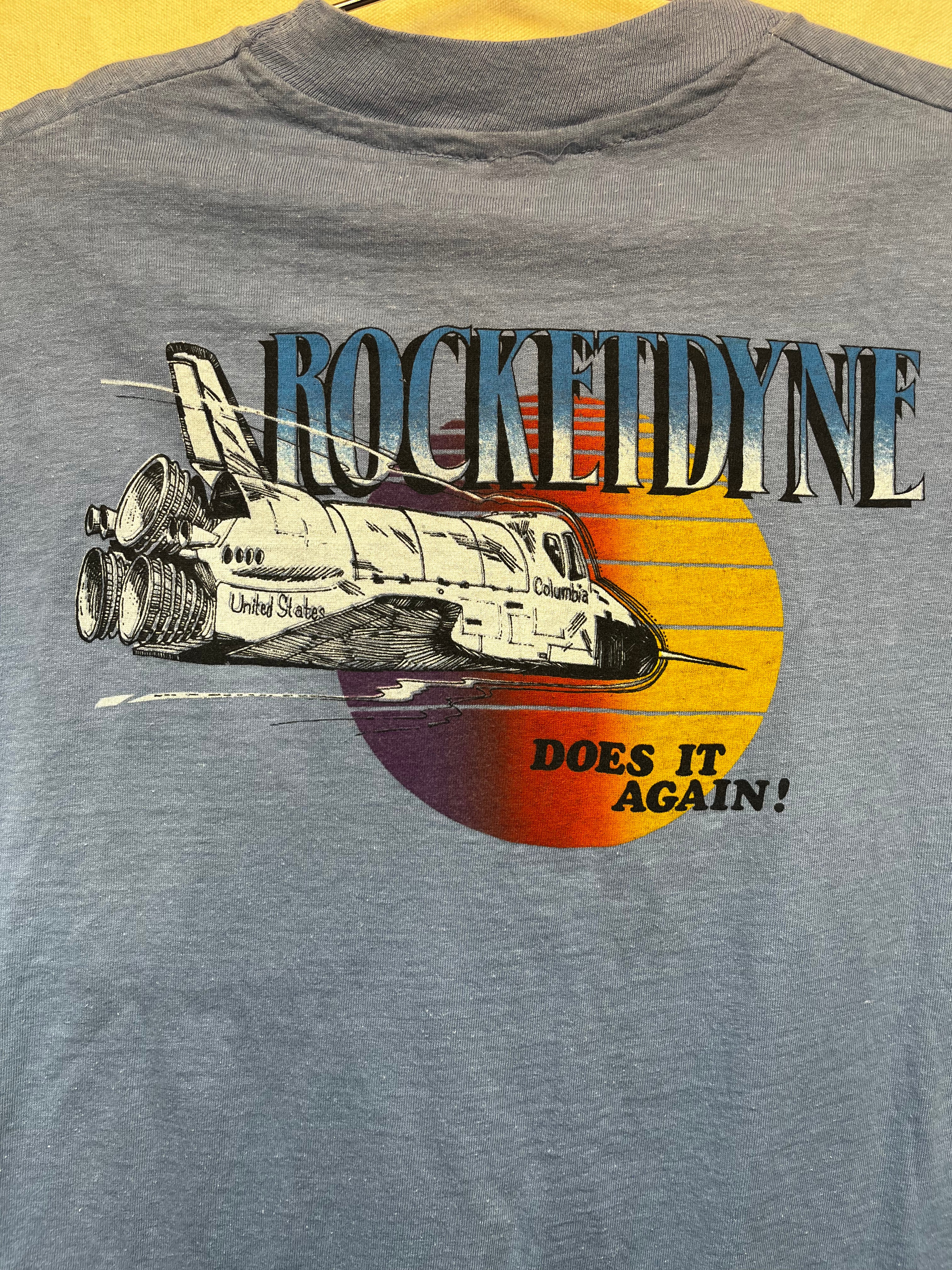 Vintage 80's Rocketdyne Does it Again Nasa Columbia Space Ship Pocket T-Shirt: XL