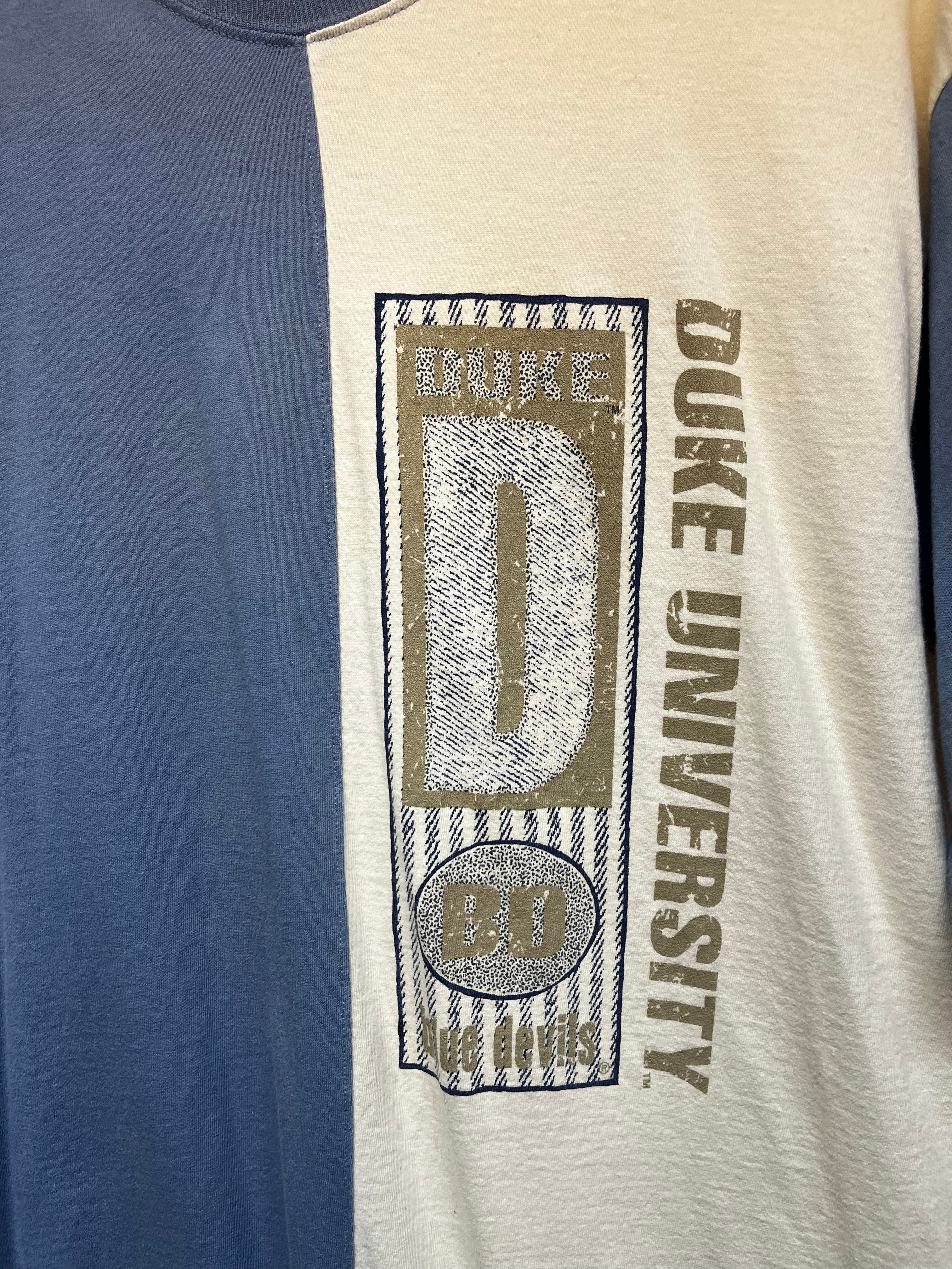 Vintage Duke University Blue Devils Crable Sportswear Split Two Tone Ringer T-Shirt: Large
