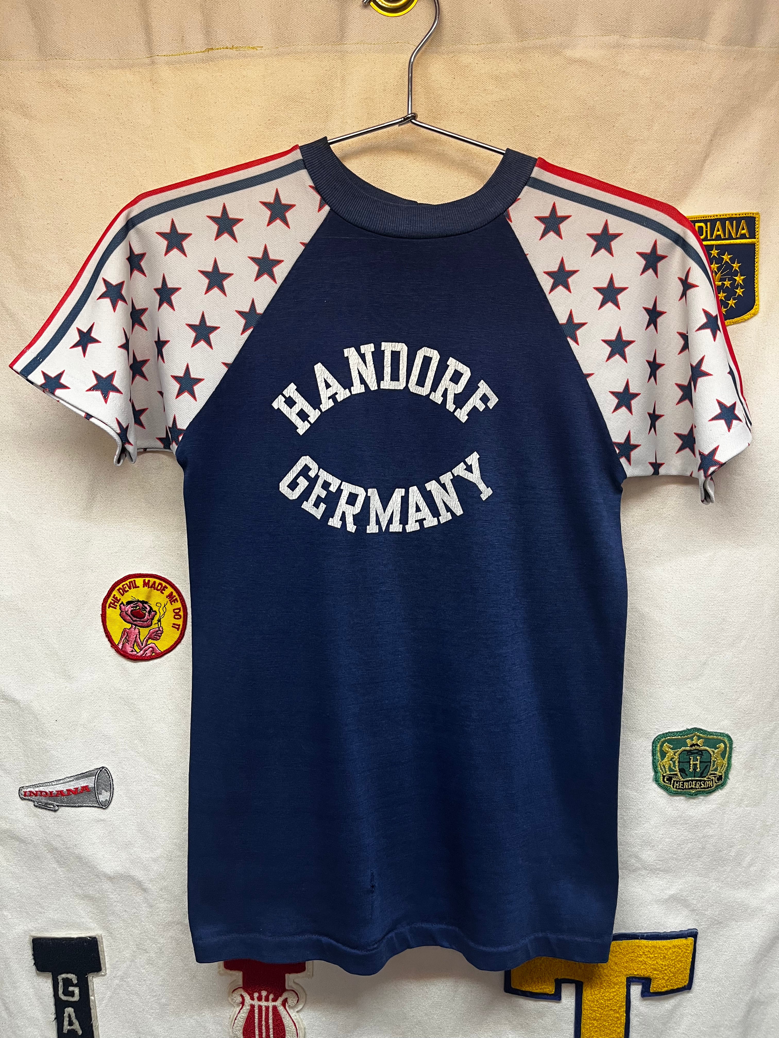 Vintage 70's Handorf Germany Stars and Stripes Velva Sheen Raglan T-Shirt: Small