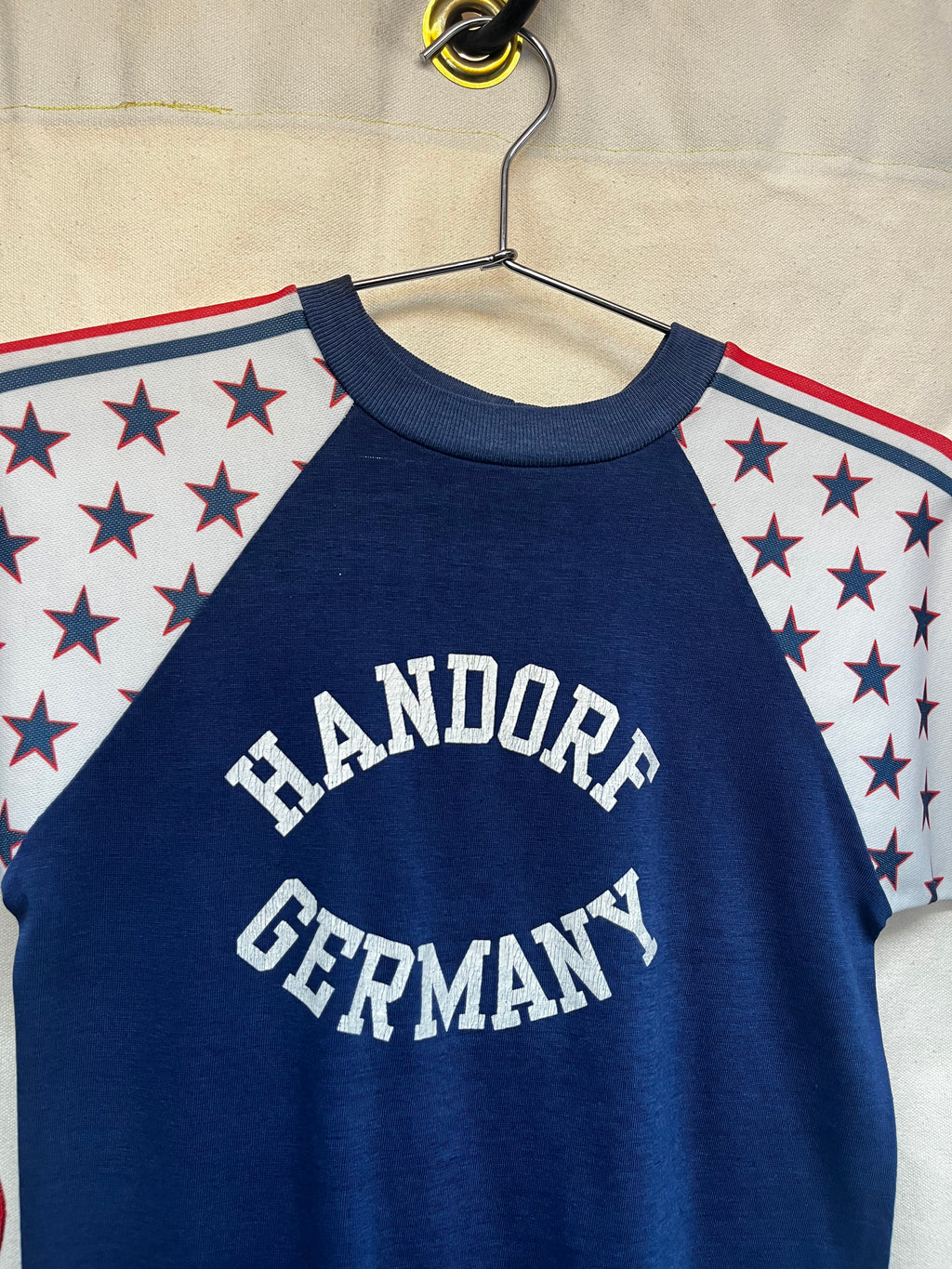 Vintage 70's Handorf Germany Stars and Stripes Velva Sheen Raglan T-Shirt: Small