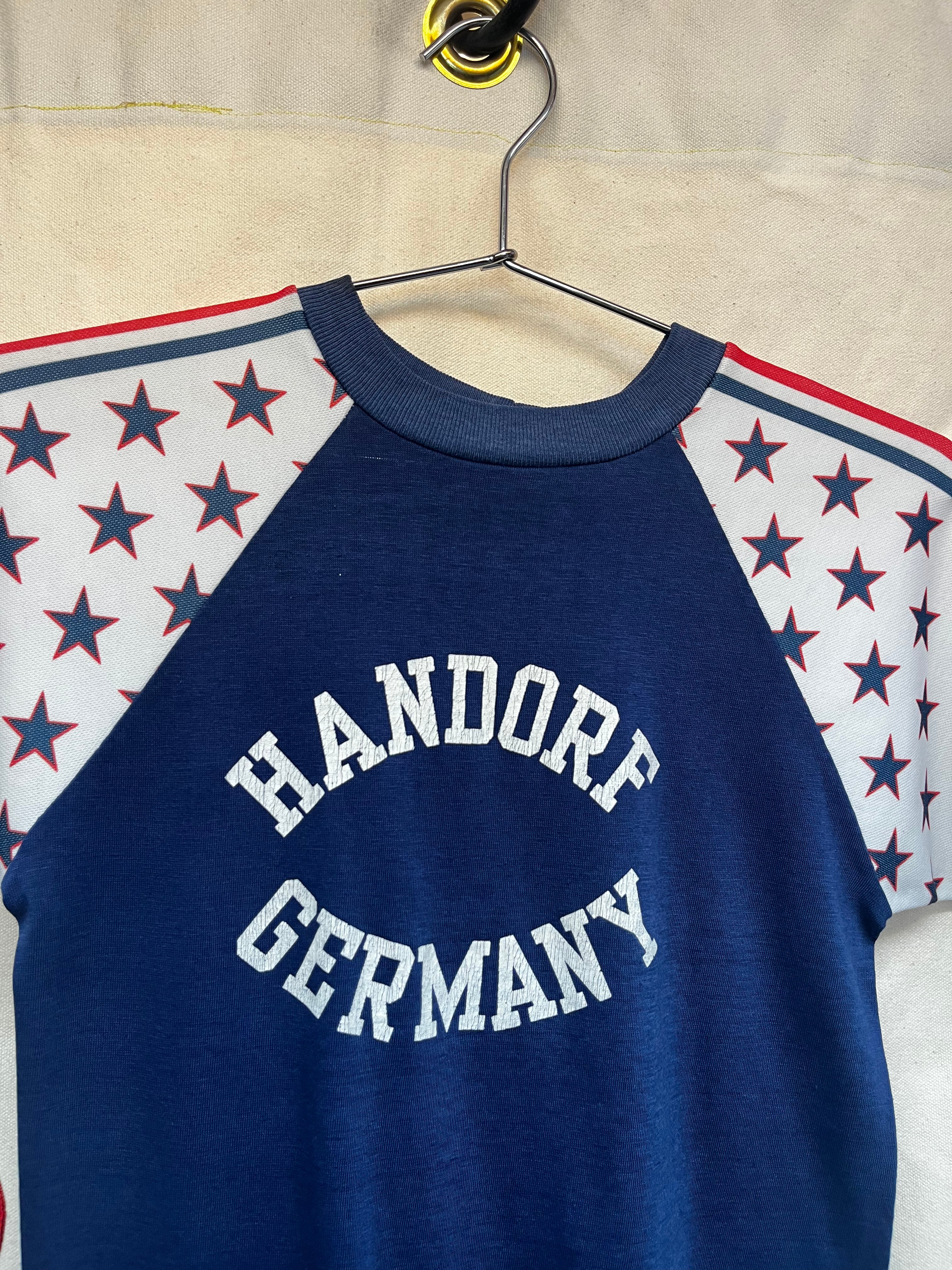 Vintage 70's Handorf Germany Stars and Stripes Velva Sheen Raglan T-Shirt: Small