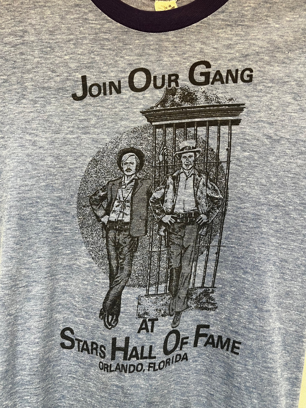 Vtg Join Our Gang Stars Hall of Fame Orlando Butch Cassidy Sundance Kid Blue 70's Ringer T-Shirt: Medium