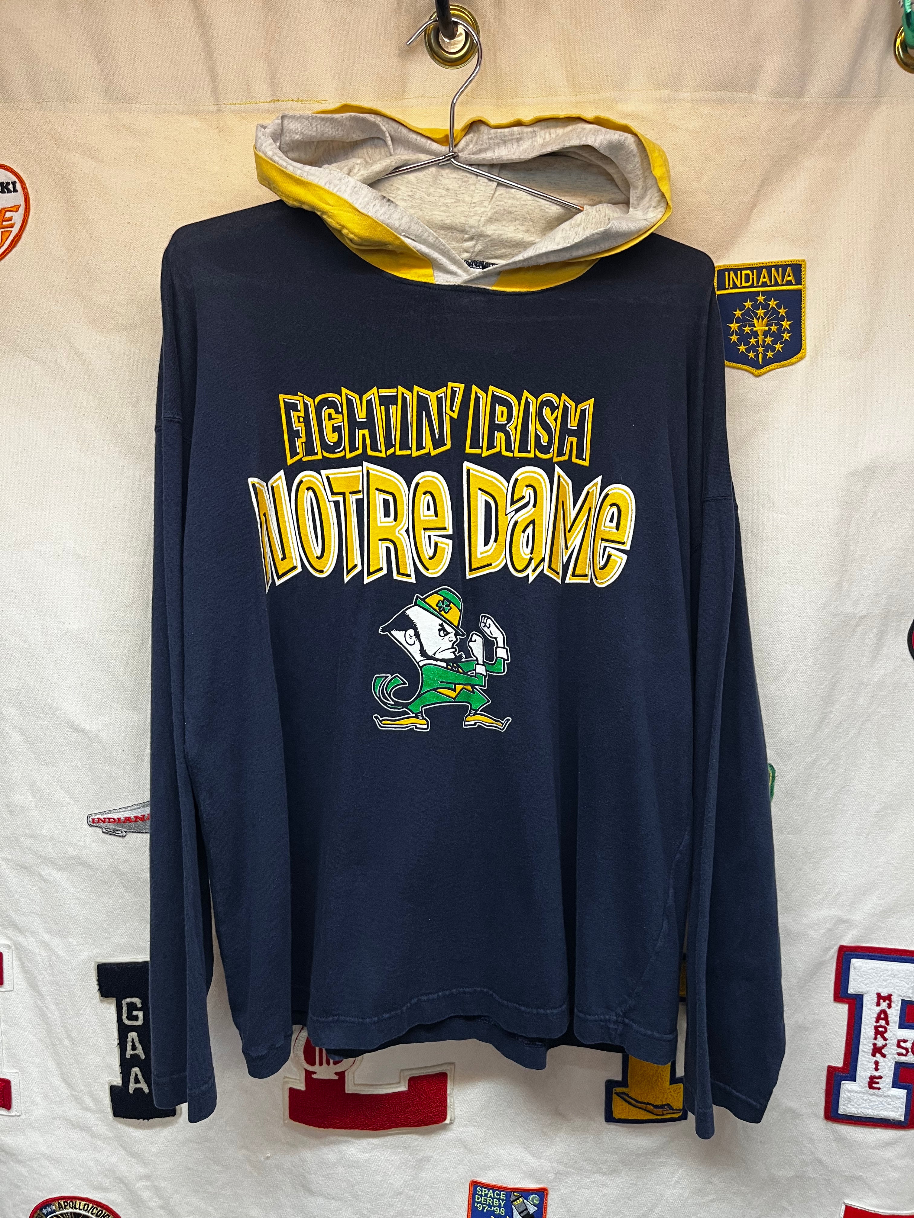 VIntage Notre Dame Fightin' Irish Salem Longsleeve Hooded T-Shirt: Large