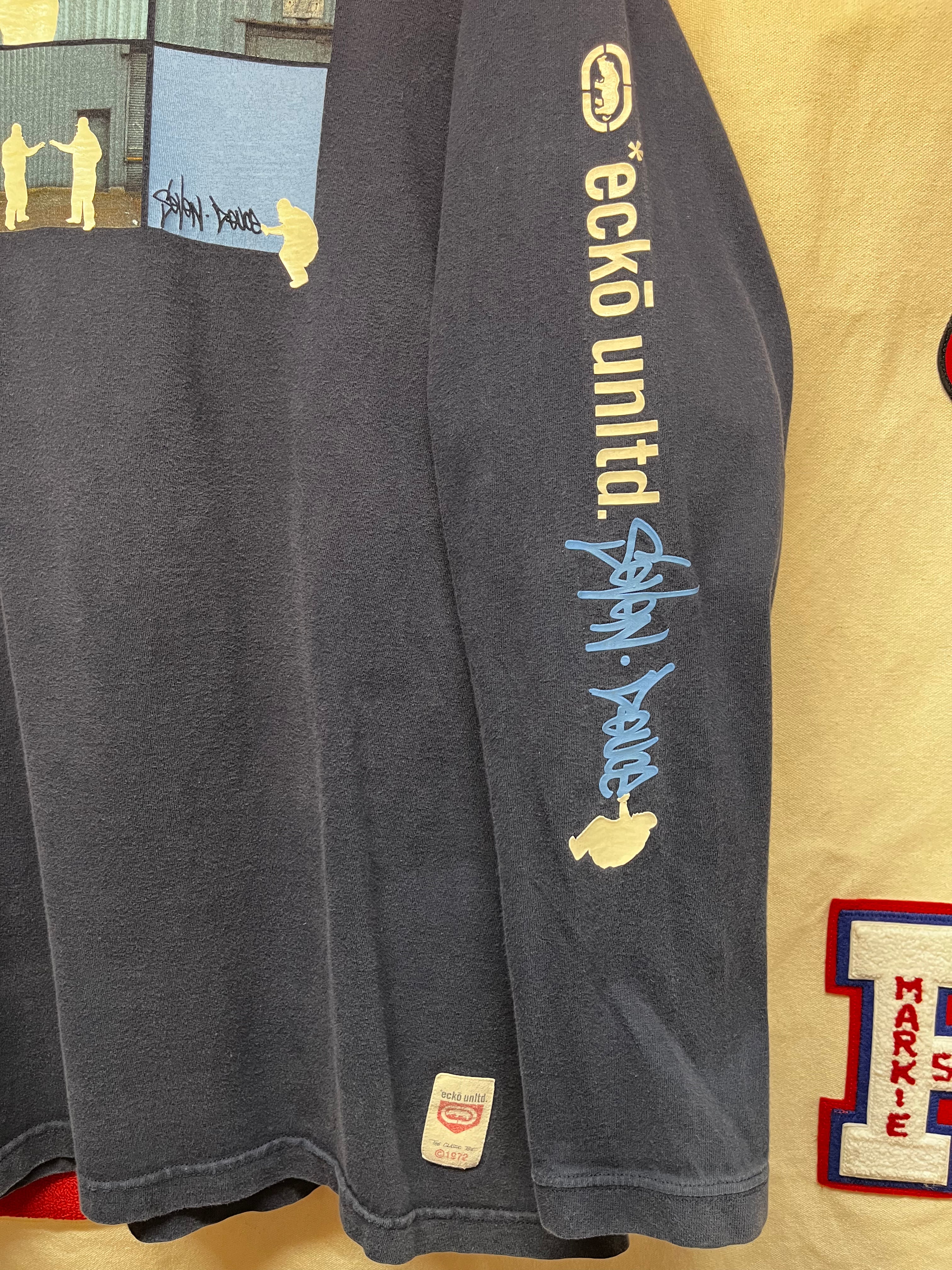 Vintage Ecko Unltd Graffiti Spray Paint Navy Longsleeve Y2K T-Shirt: Large