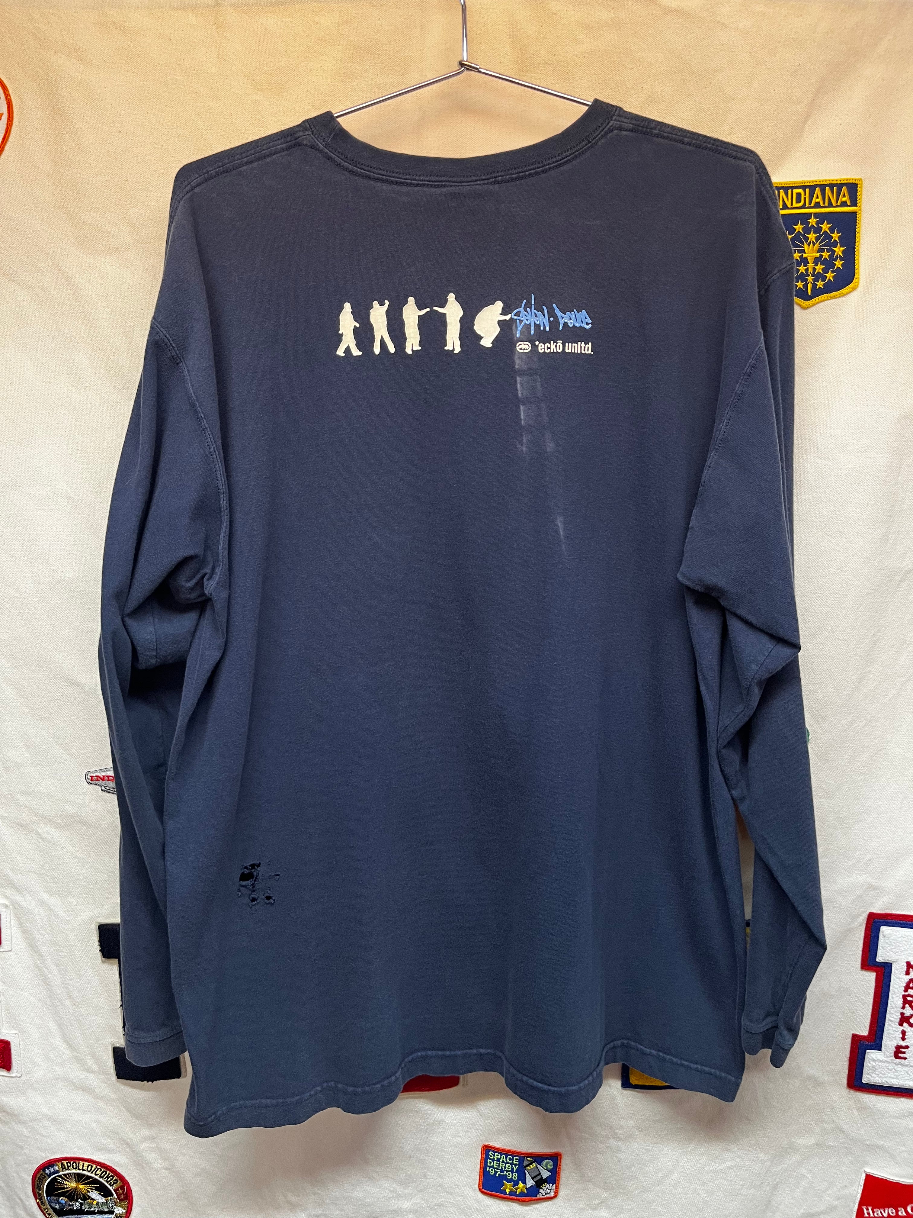 Vintage Ecko Unltd Graffiti Spray Paint Navy Longsleeve Y2K T-Shirt: Large