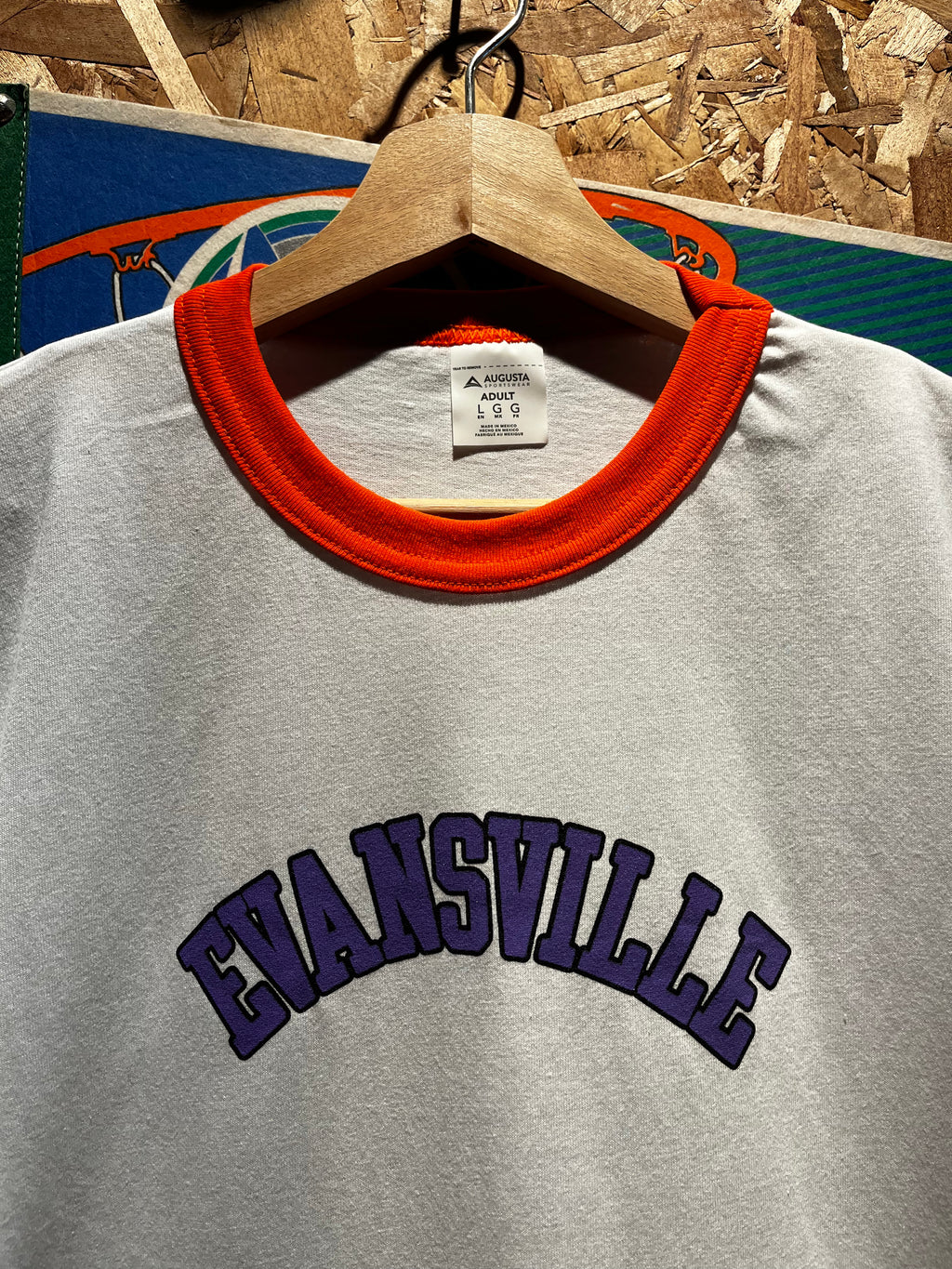 Evansville Arch Spellout White/Orange Ringer T-Shirt
