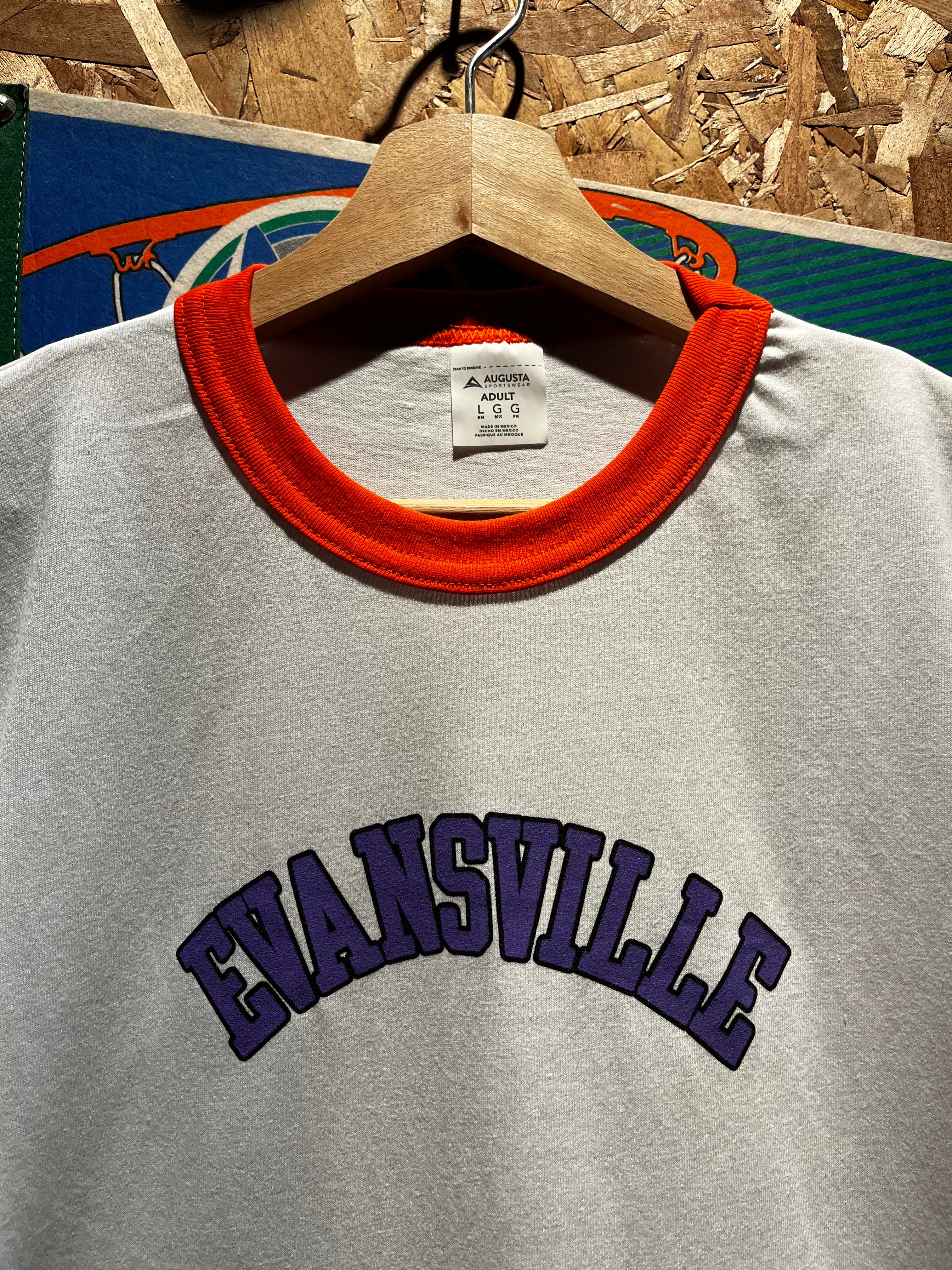 Evansville Arch Spellout White/Orange Ringer T-Shirt