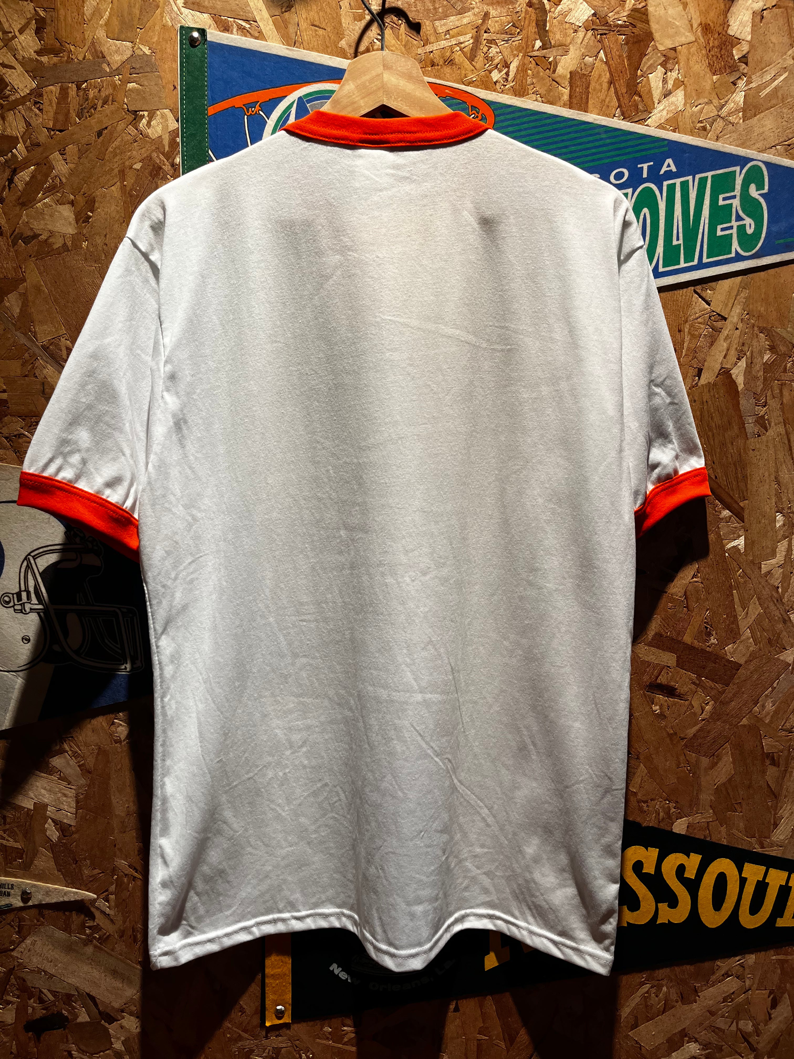 Evansville Arch Spellout White/Orange Ringer T-Shirt