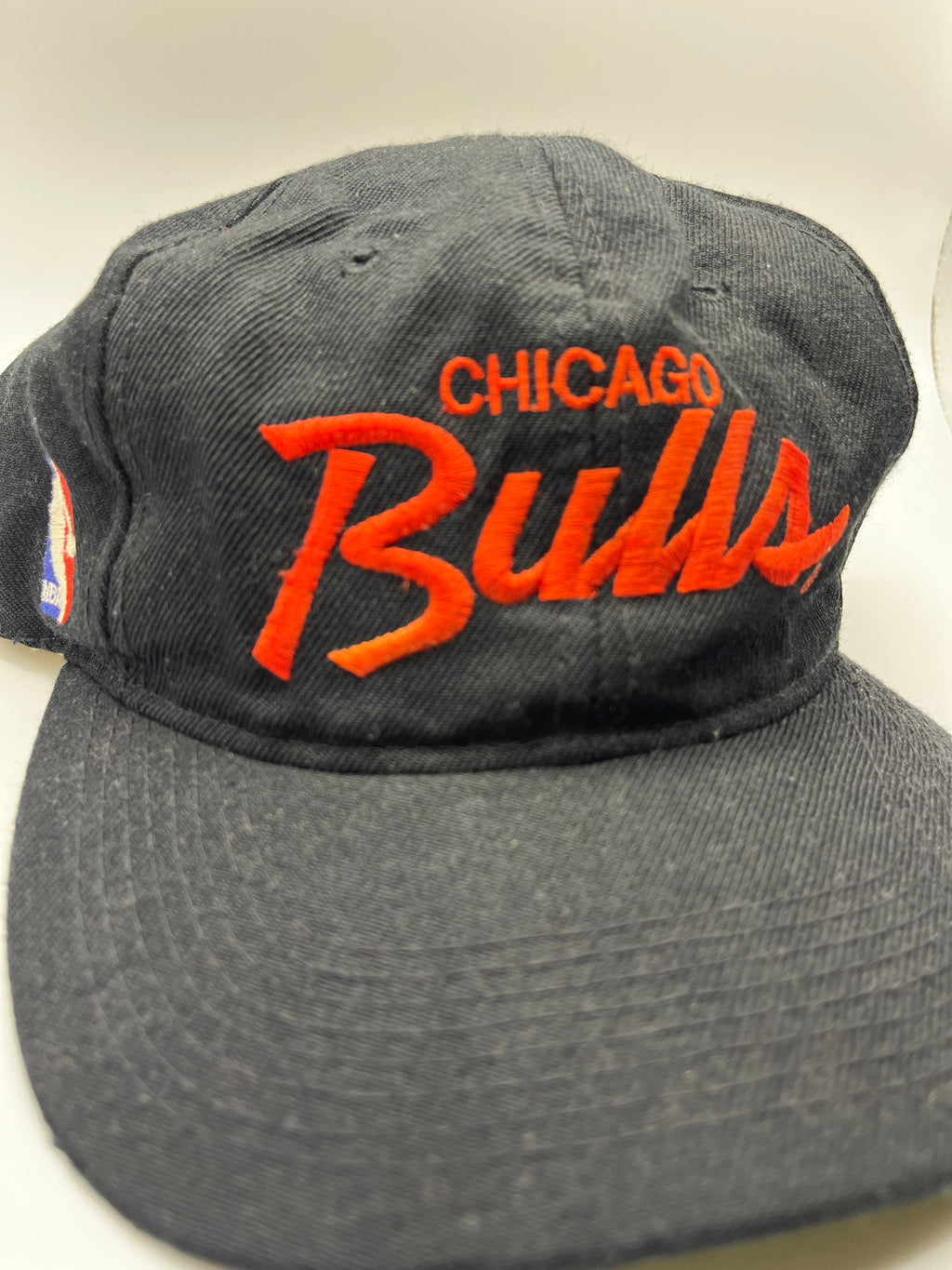 Vtg Sports Specialties Chicago Bulls Single Line Script Black Dome Wool Snapback Hat