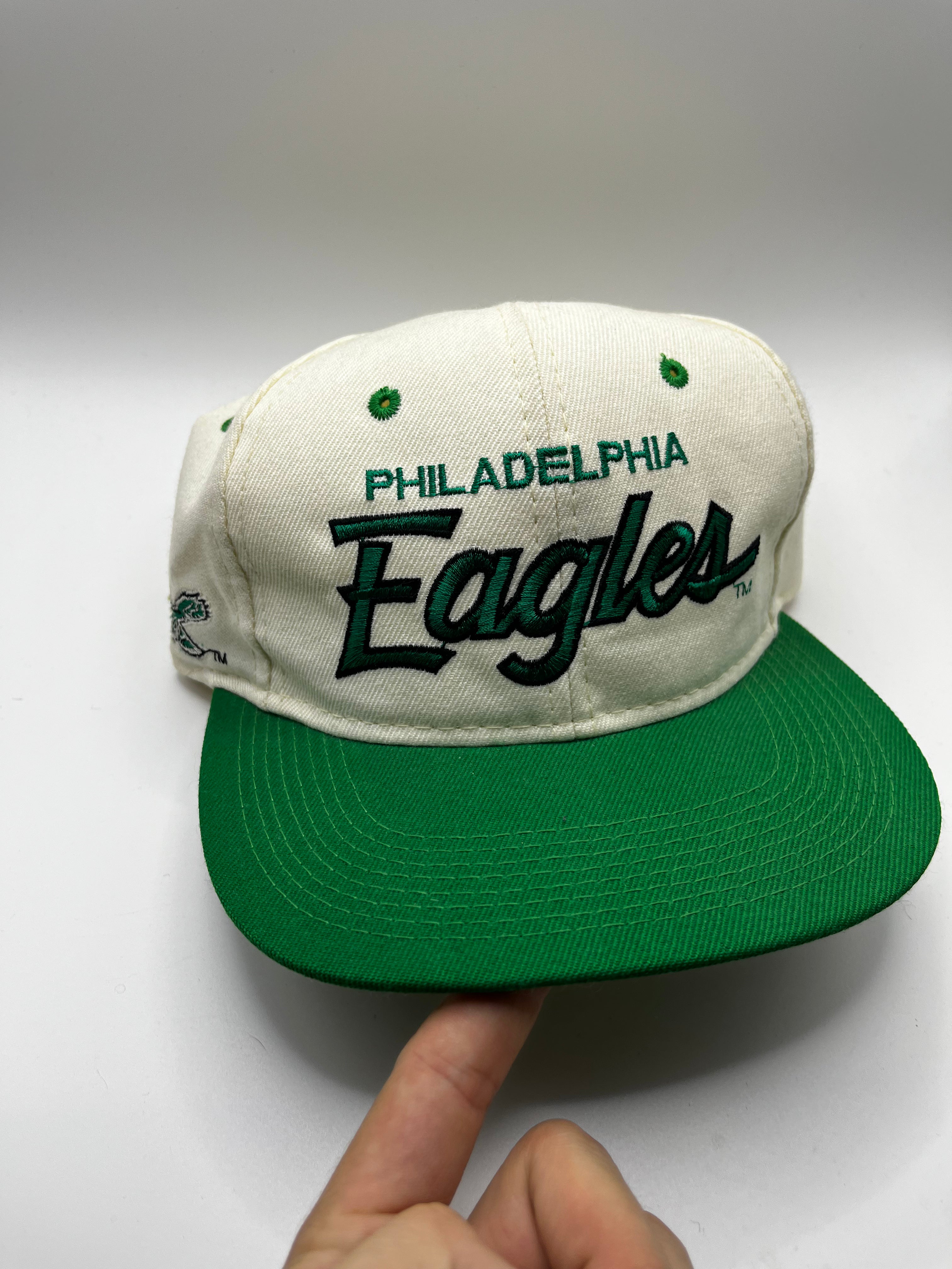 Vtg Philadelphia Eagles Sports Specialties Script Snapback Hat 90s Wool White