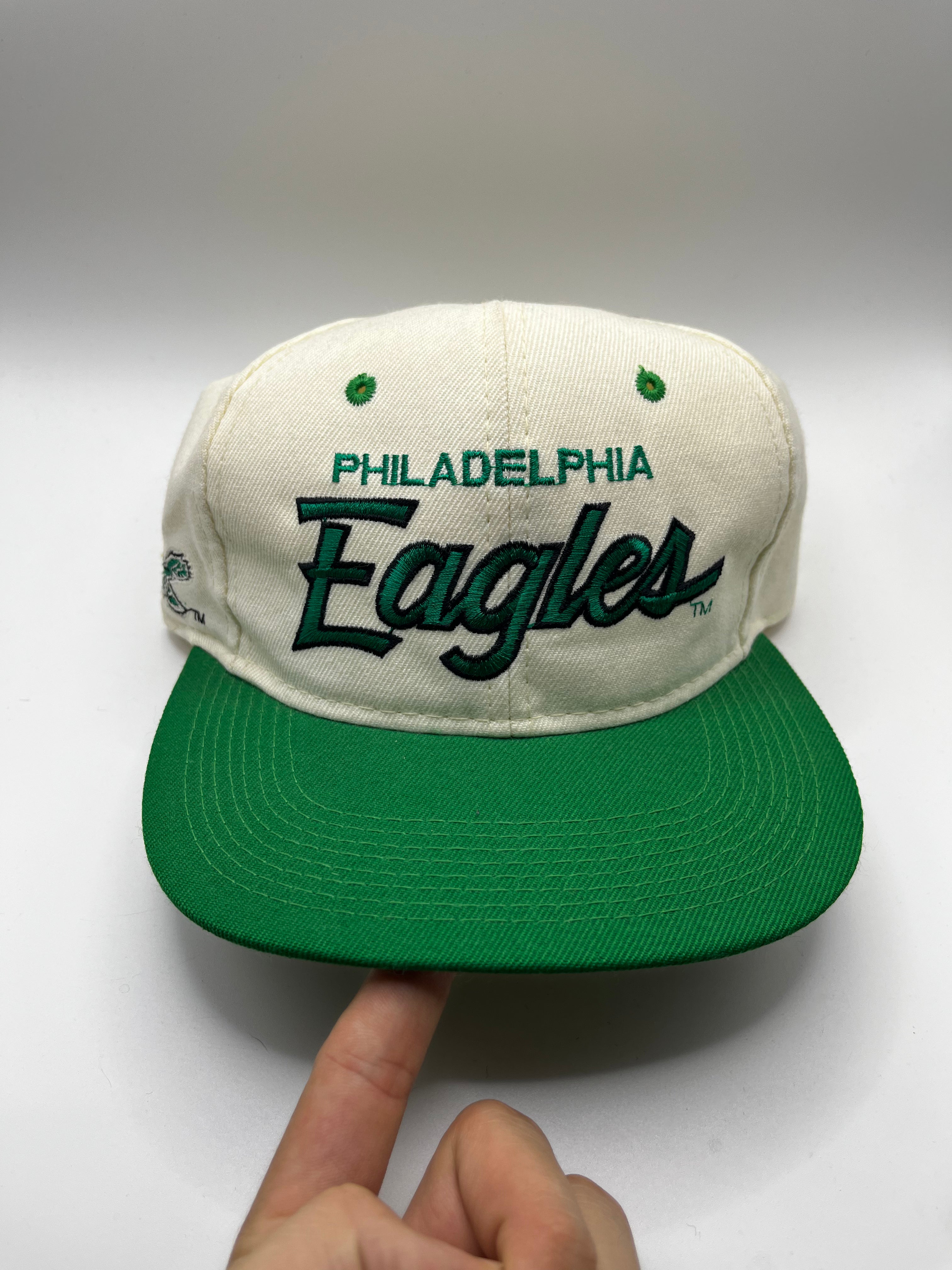 Vtg Philadelphia Eagles Sports Specialties Script Snapback Hat 90s Wool White