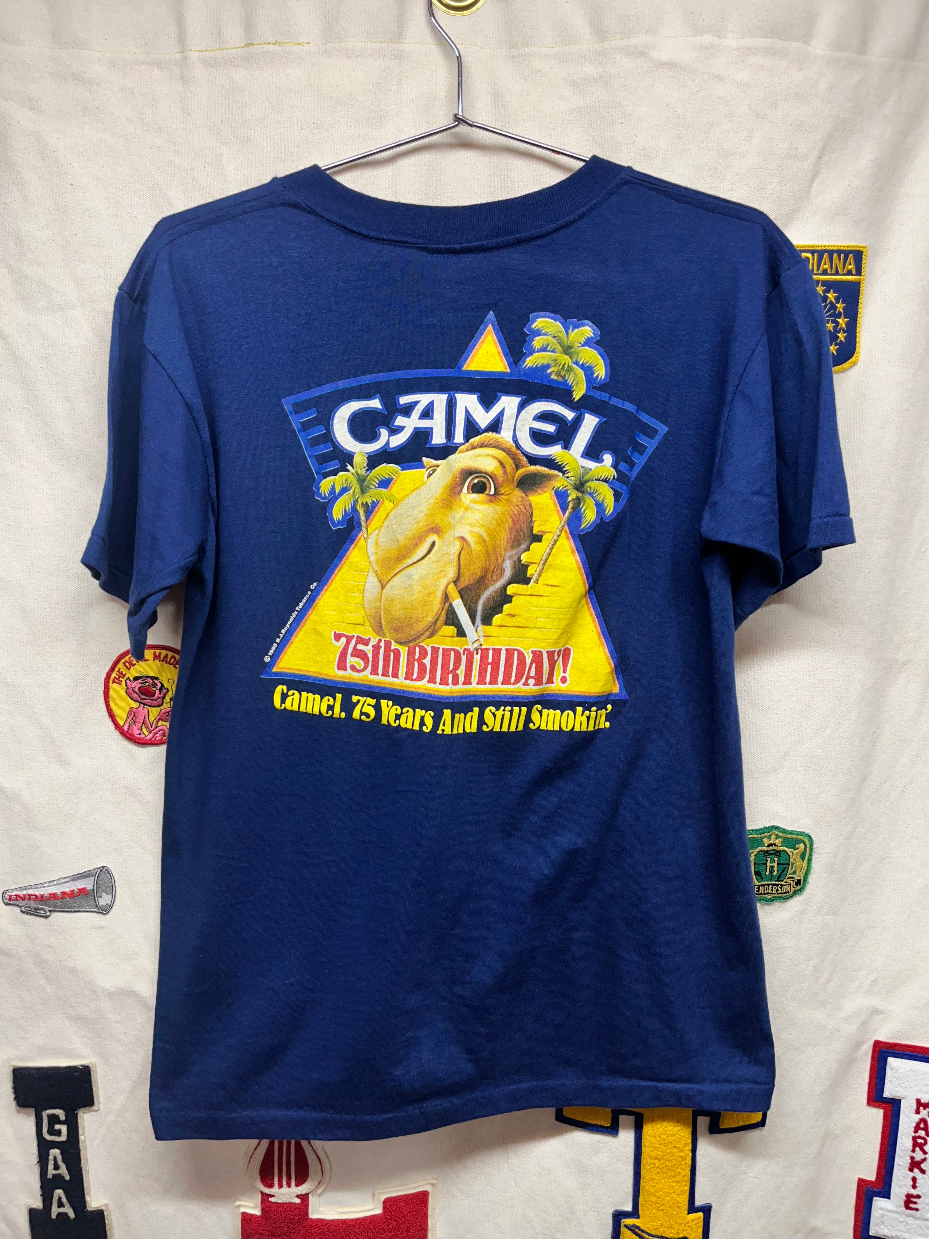Vintage Camel Cigarettes 1988 75th Birthday Smokin Navy Blue T-Shirt: Medium