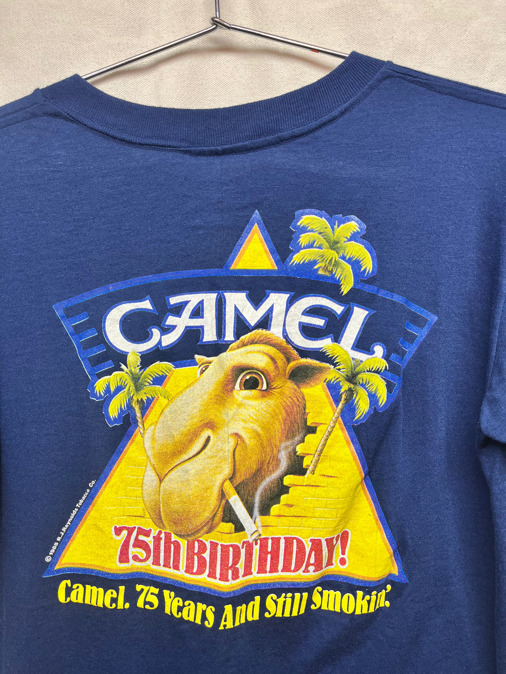 Vintage Camel Cigarettes 1988 75th Birthday Smokin Navy Blue T-Shirt: Medium