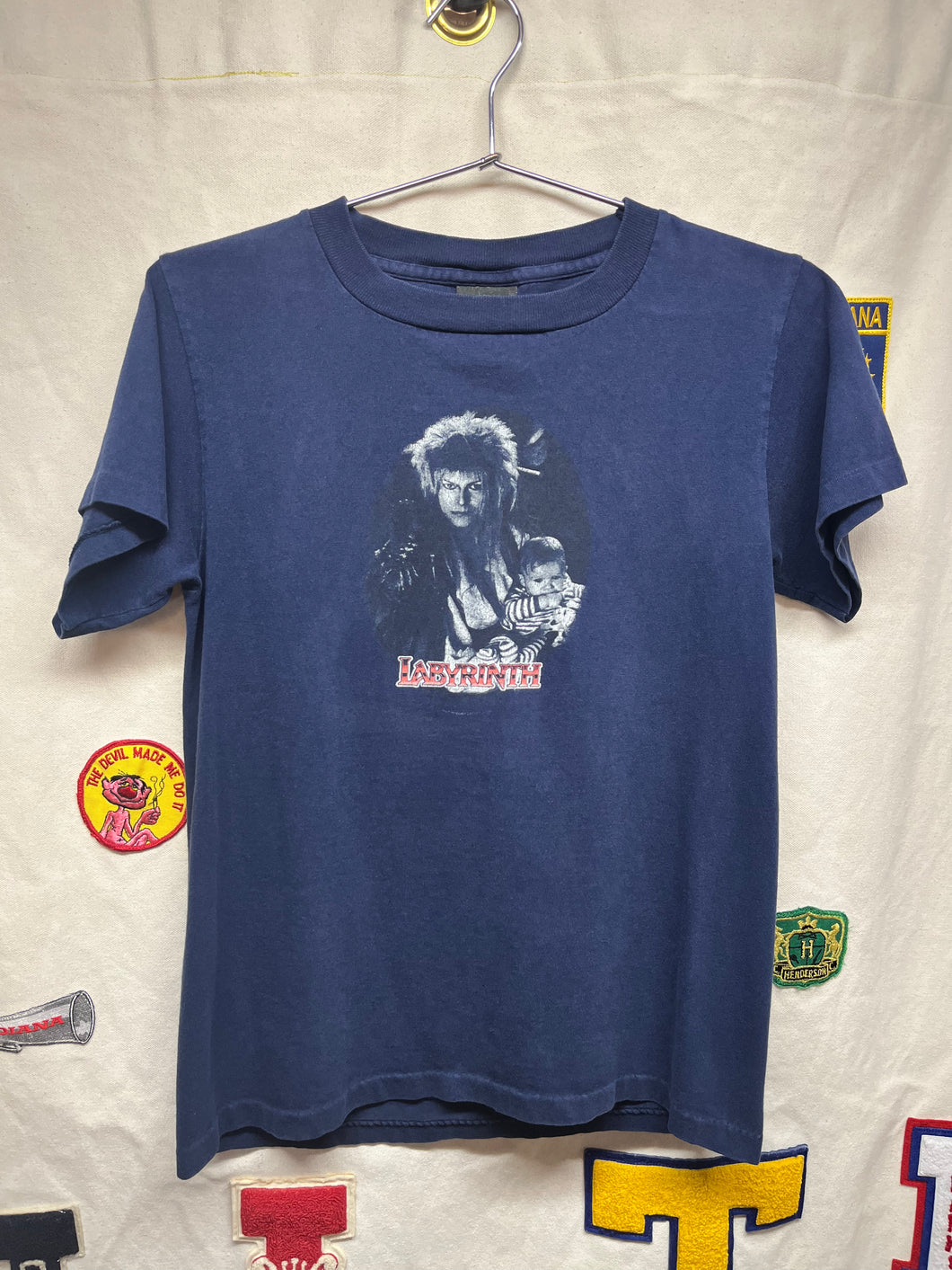 Vintage Labryinth David Bowie Baby Jim Henson Navy Blue Movie T-Shirt: Youth Large