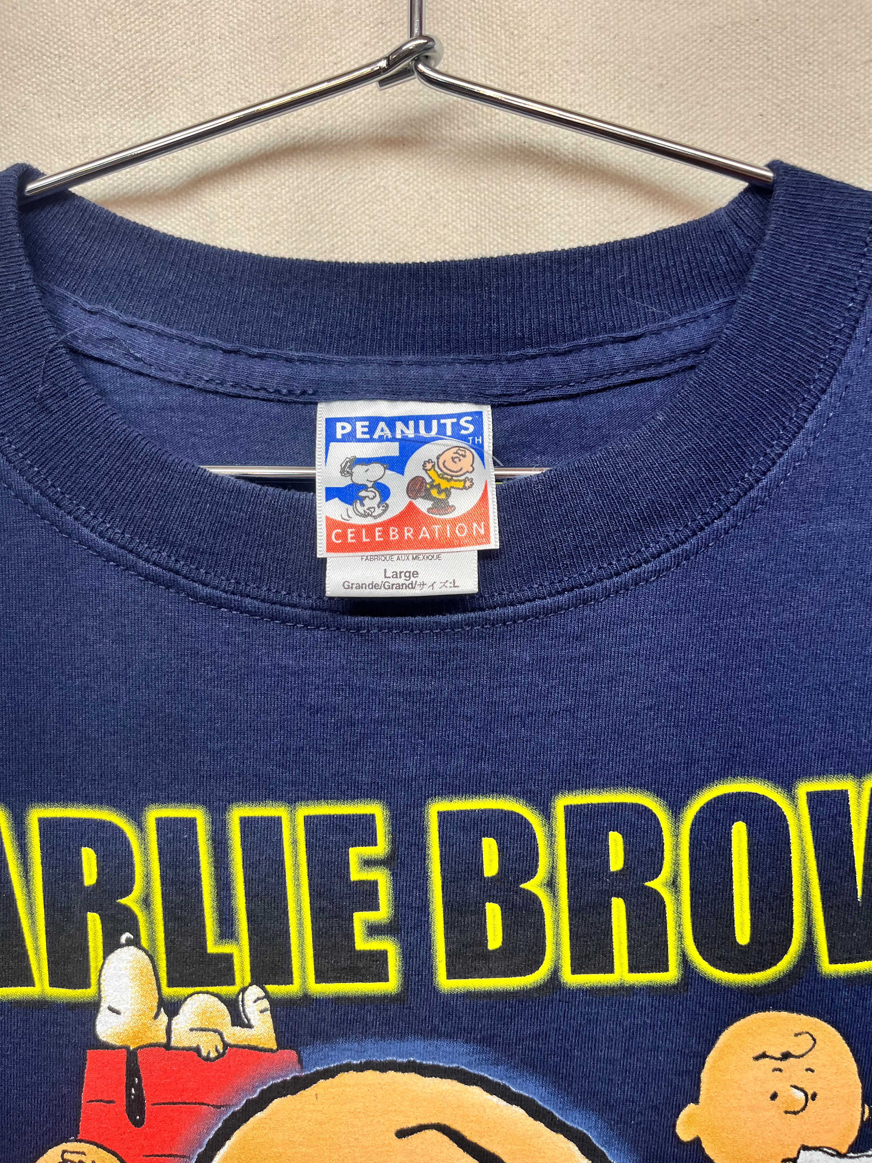 Vintage Charlie Brown Peanuts 50th Celebration 2000 Cartoon Navy Blue T-Shirt: Large