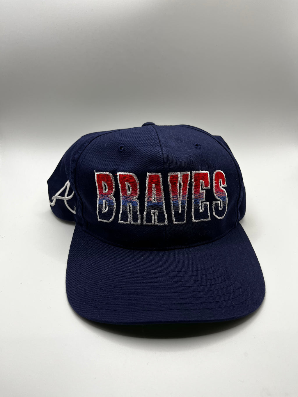 Vintage Atlanta Braves Spellout MLB Navy Annco 90's Snapback Hat