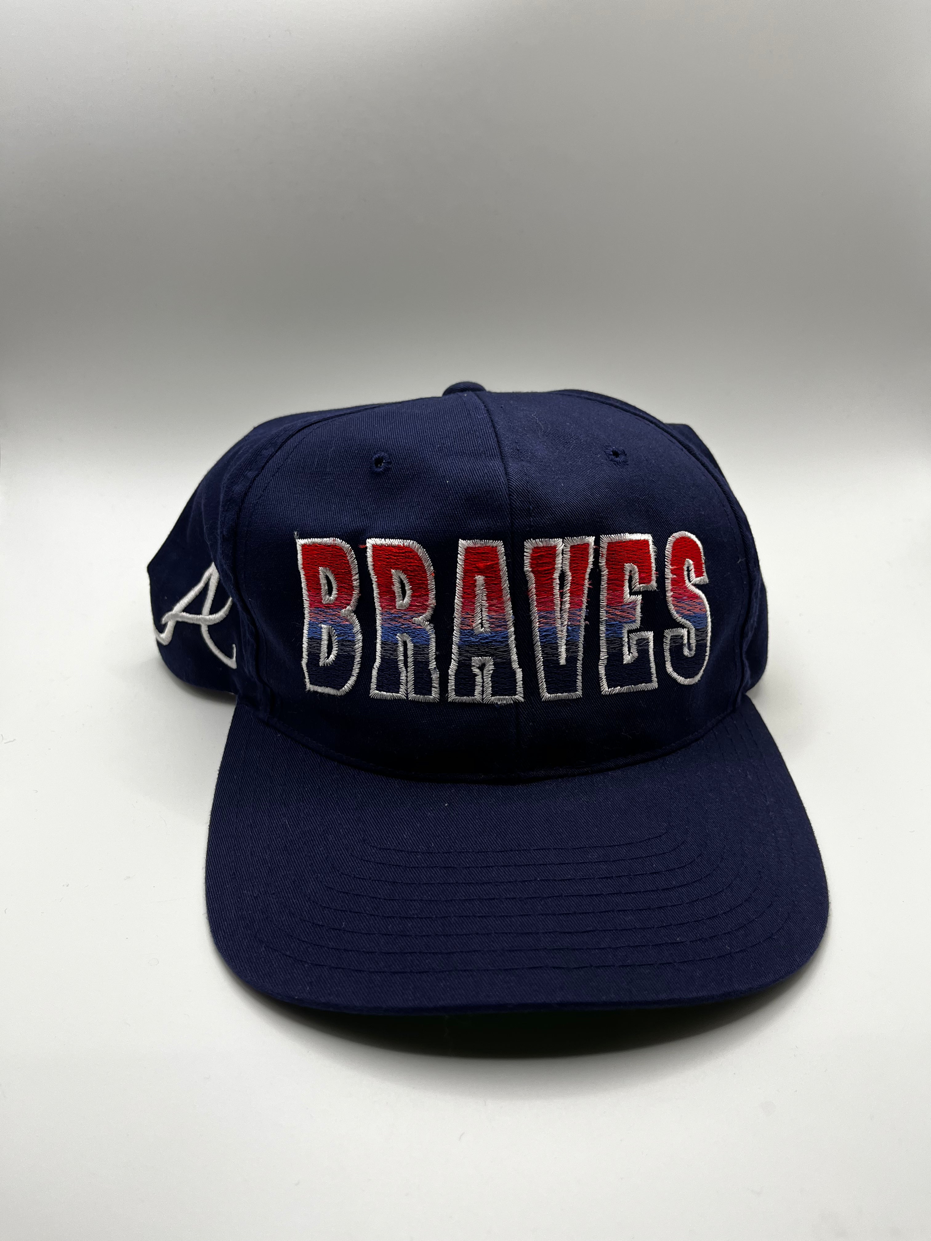 Vintage Atlanta Braves Spellout MLB Navy Annco 90's Snapback Hat