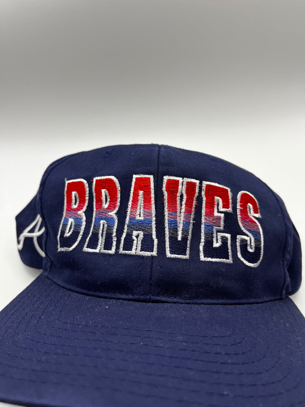 Vintage Atlanta Braves Spellout MLB Navy Annco 90's Snapback Hat