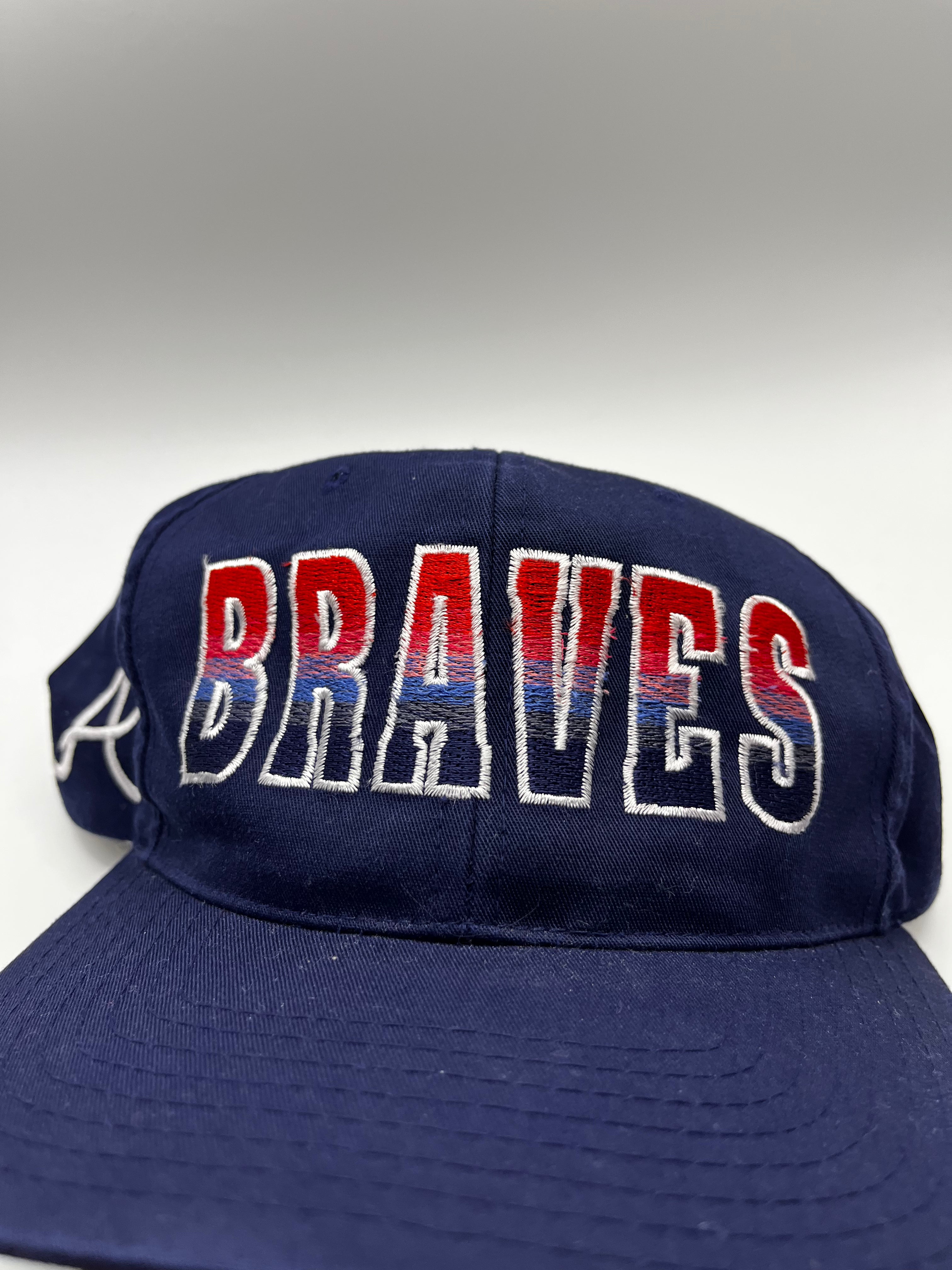 Vintage Atlanta Braves Spellout MLB Navy Annco 90's Snapback Hat