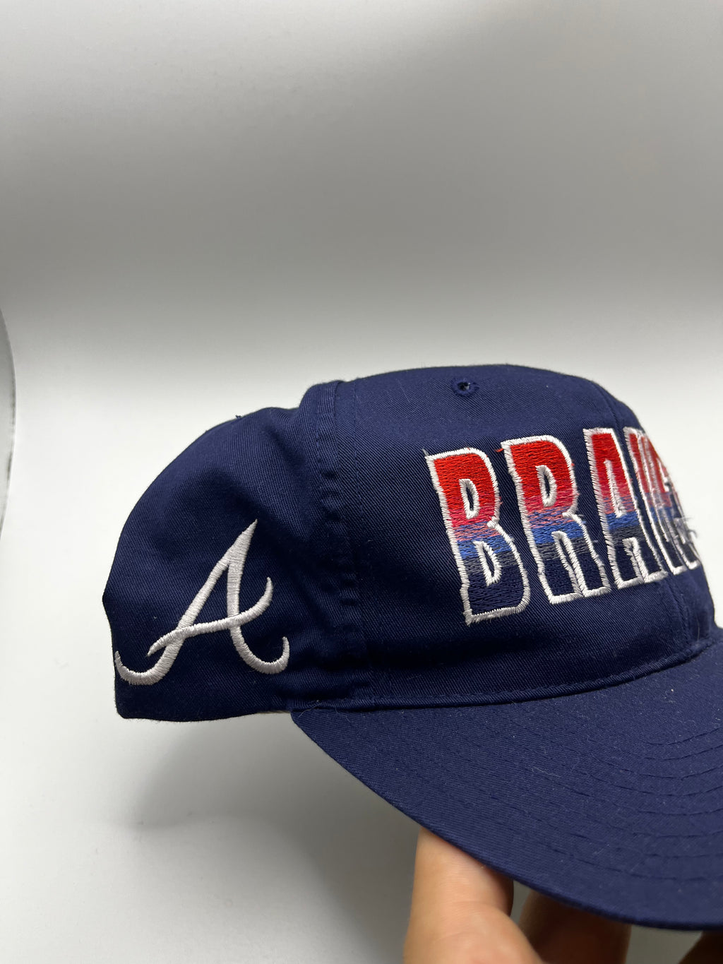 Vintage Atlanta Braves Spellout MLB Navy Annco 90's Snapback Hat