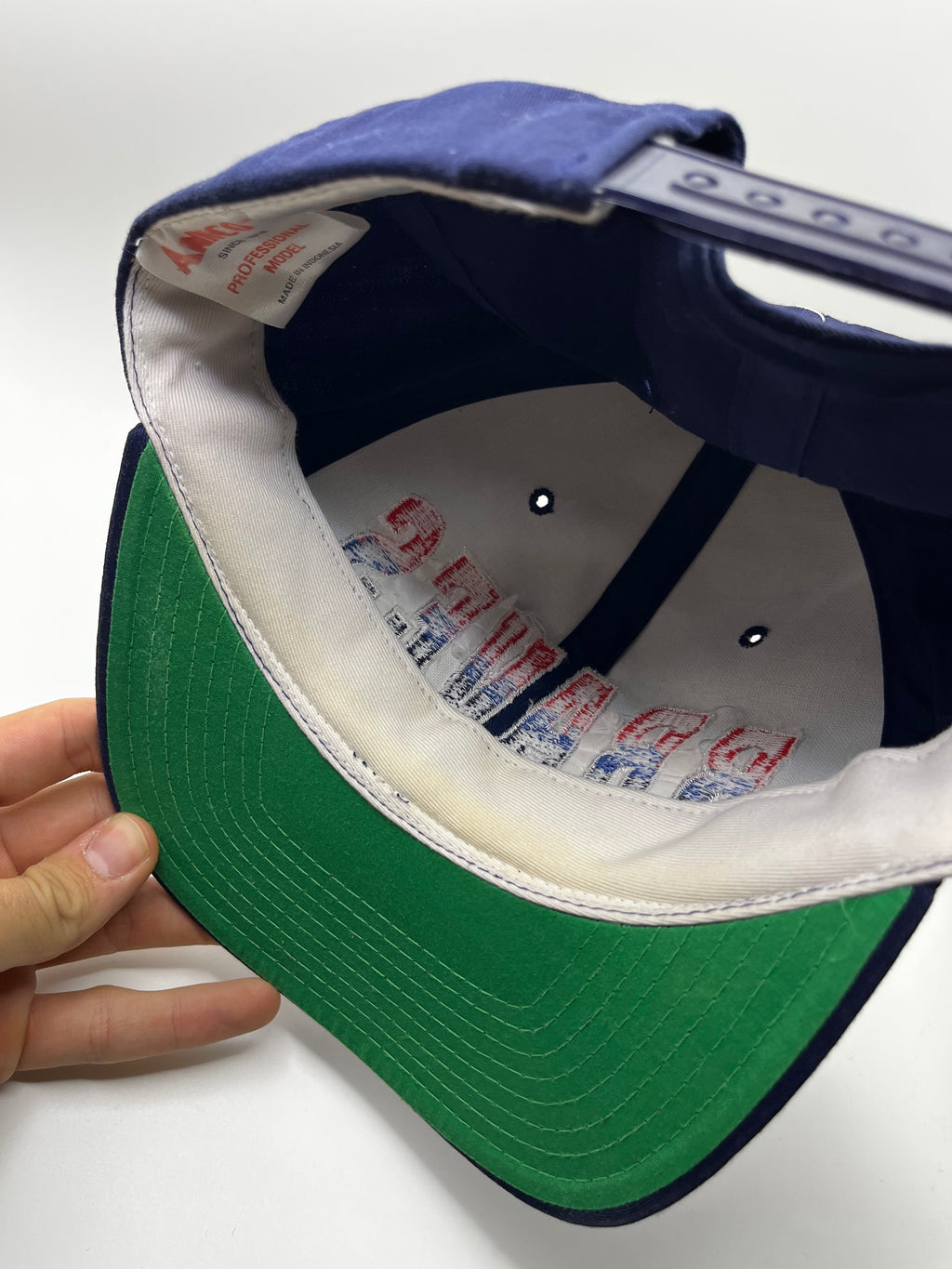 Vintage Atlanta Braves Spellout MLB Navy Annco 90's Snapback Hat
