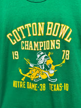 Load image into Gallery viewer, Vintage Notre Dame Cotton Bowl 1978 Football Champion Blue Bar Mascot Green Stripe T-Shirt: XL
