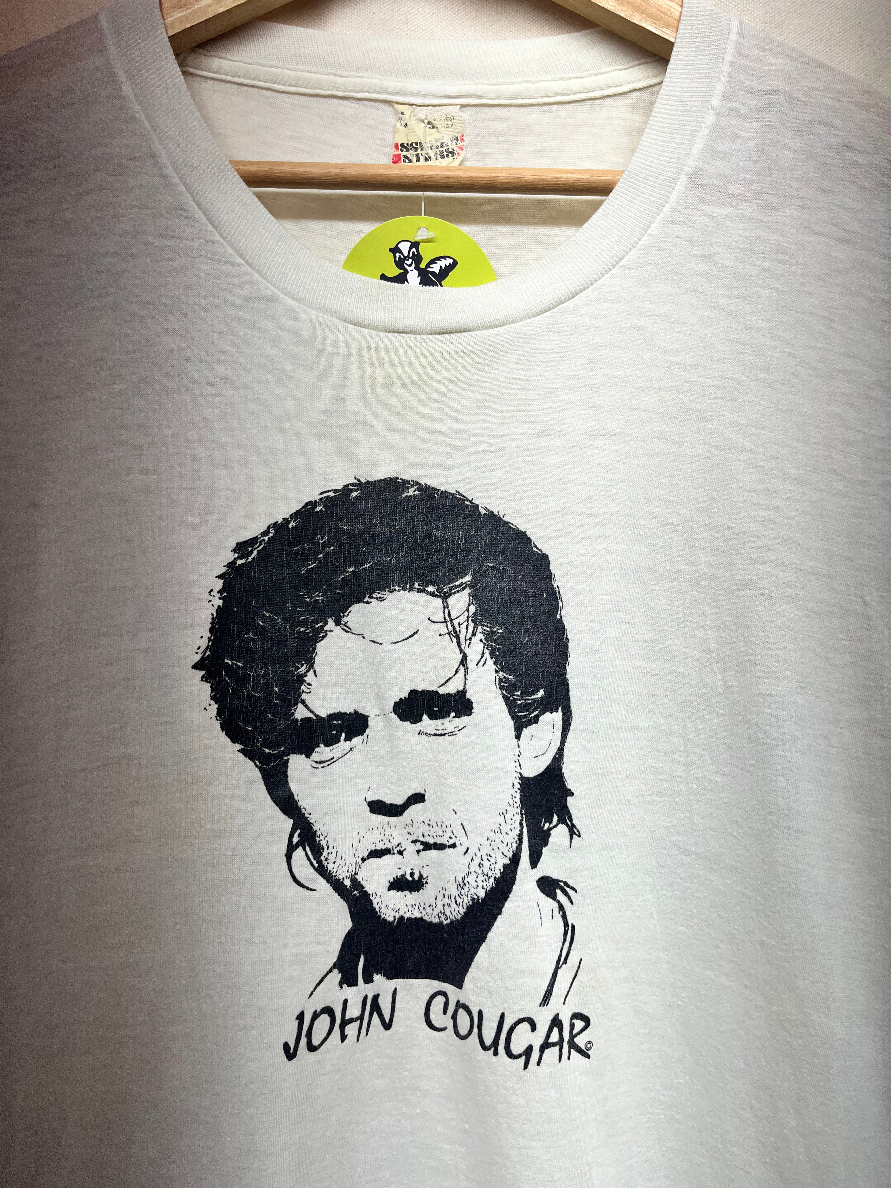 Vintage John Cougar Mellencamp Face 80's Rock White T-Shirt: Large/Medium