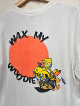 Load image into Gallery viewer, Vintage Bubble Gum Surfing Wax My Woodie Surf White T-Shirt: Large
