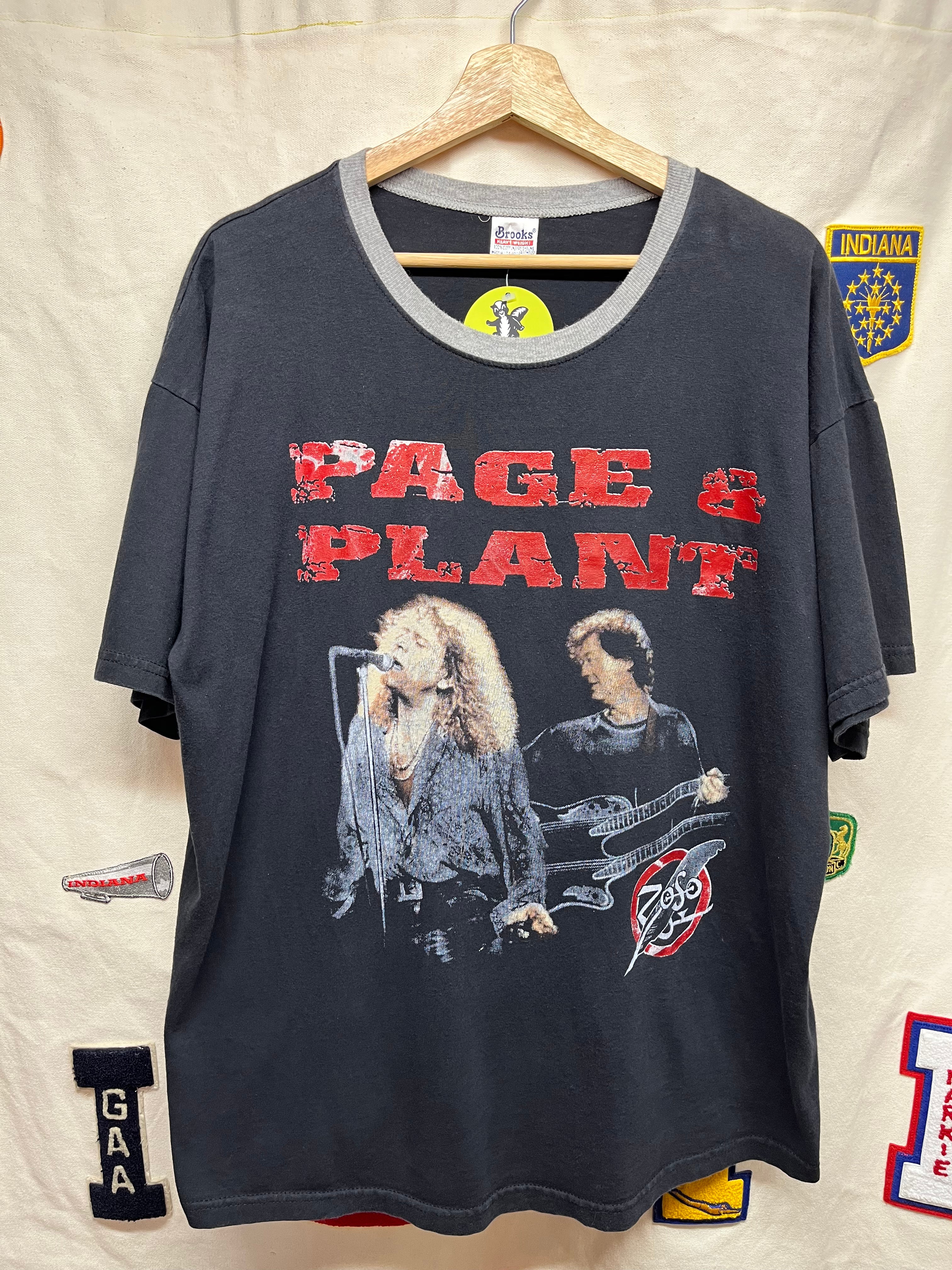 Vintage Jimmy Page Robert Plant Walking into Clarksdale Led Zepplin Tour Ringer T-Shirt: XL
